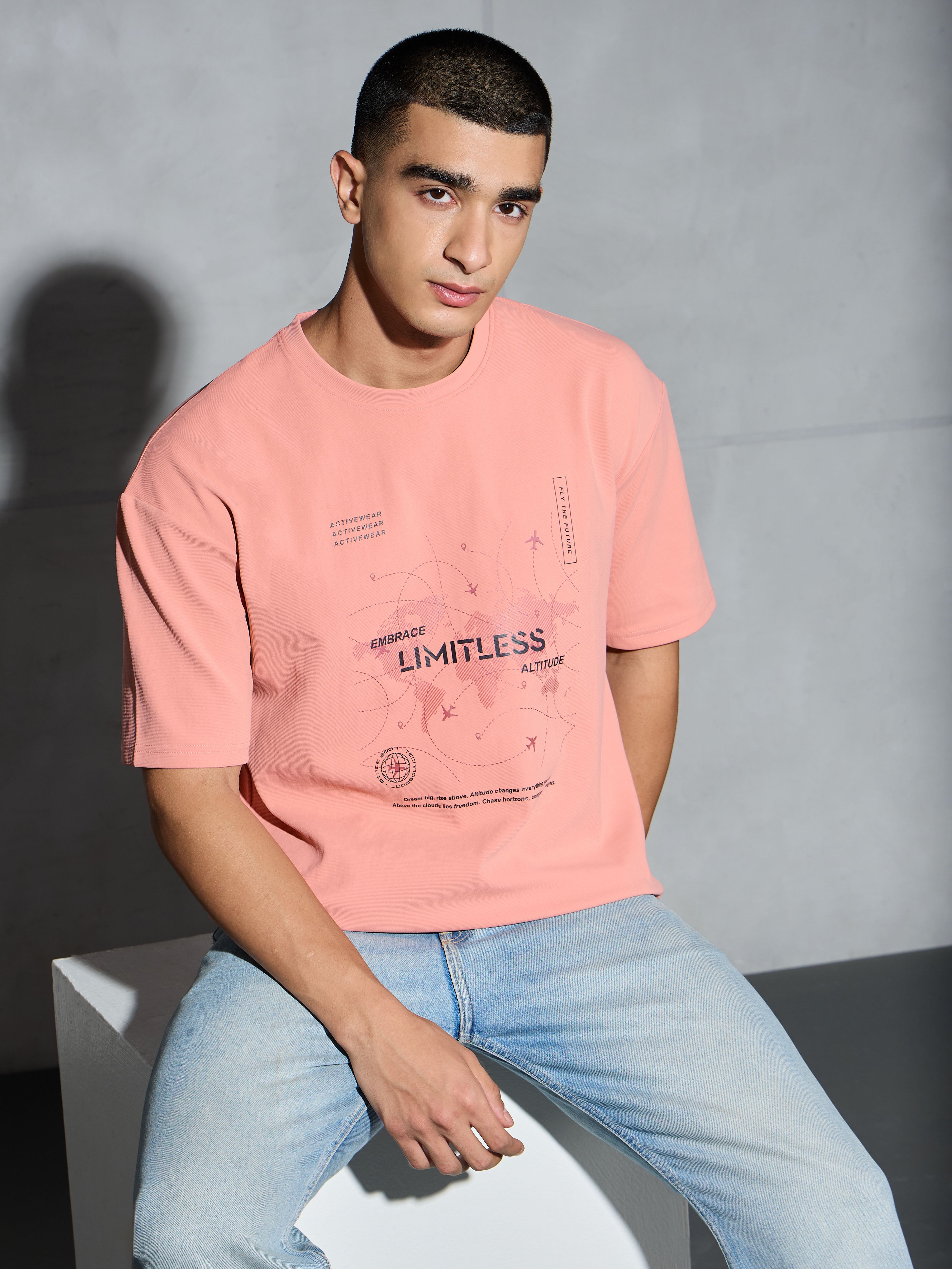 Men Printed Oversized Round Neck Sports T-shirt with ELASTO PLUS