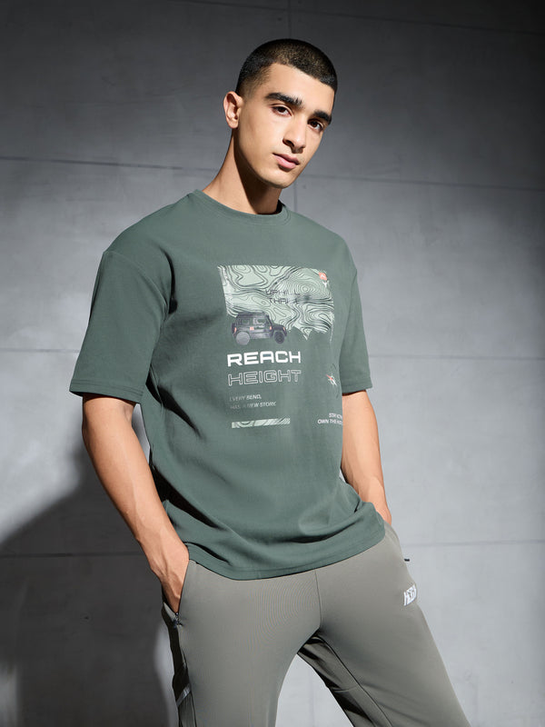 Men Printed Oversized Round Neck Sports T-shirt with ELASTO PLUS