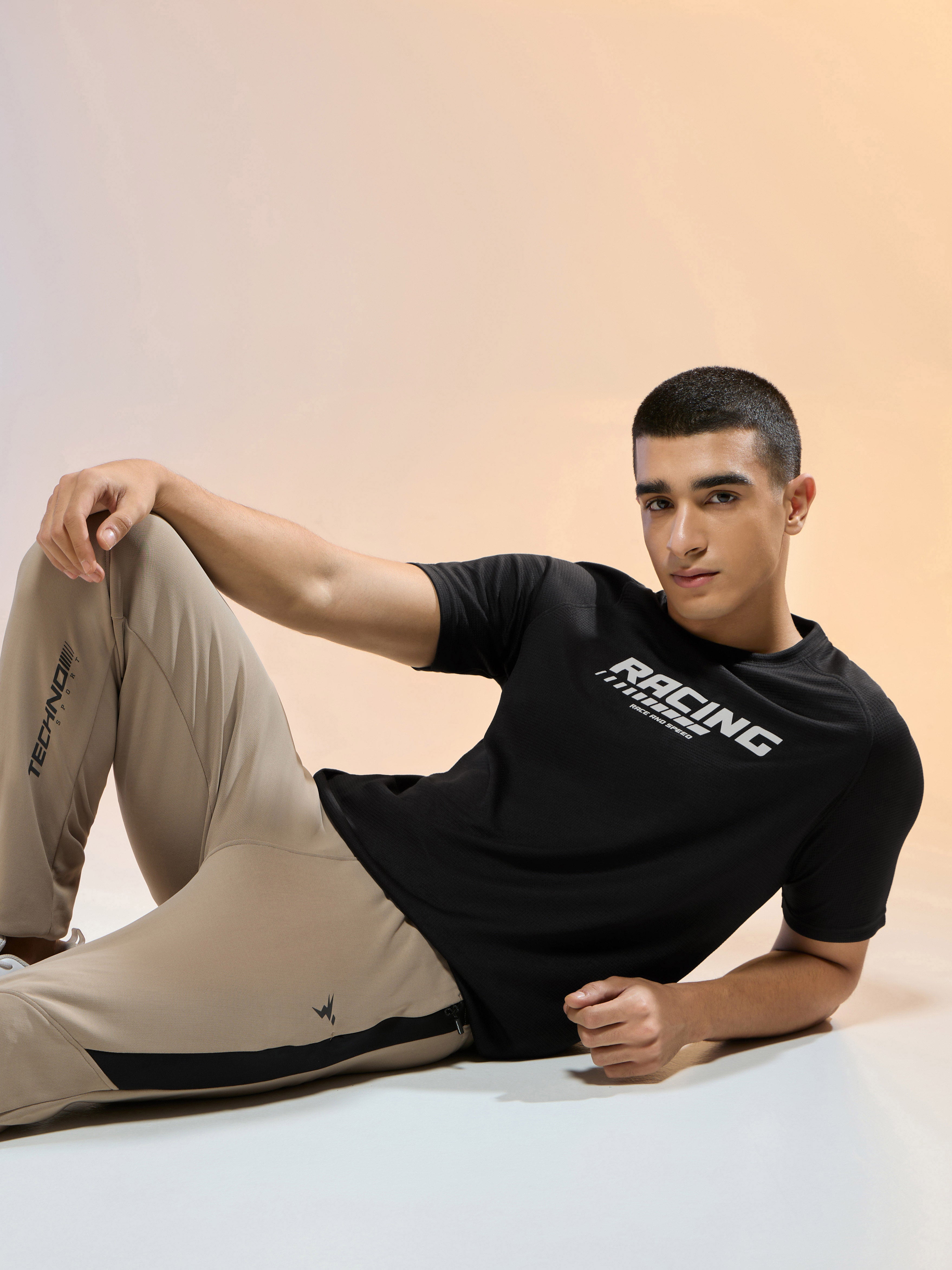 Men Typography Printed Slim Fit Round Neck Sports T-shirt with TECHNOCOOL+