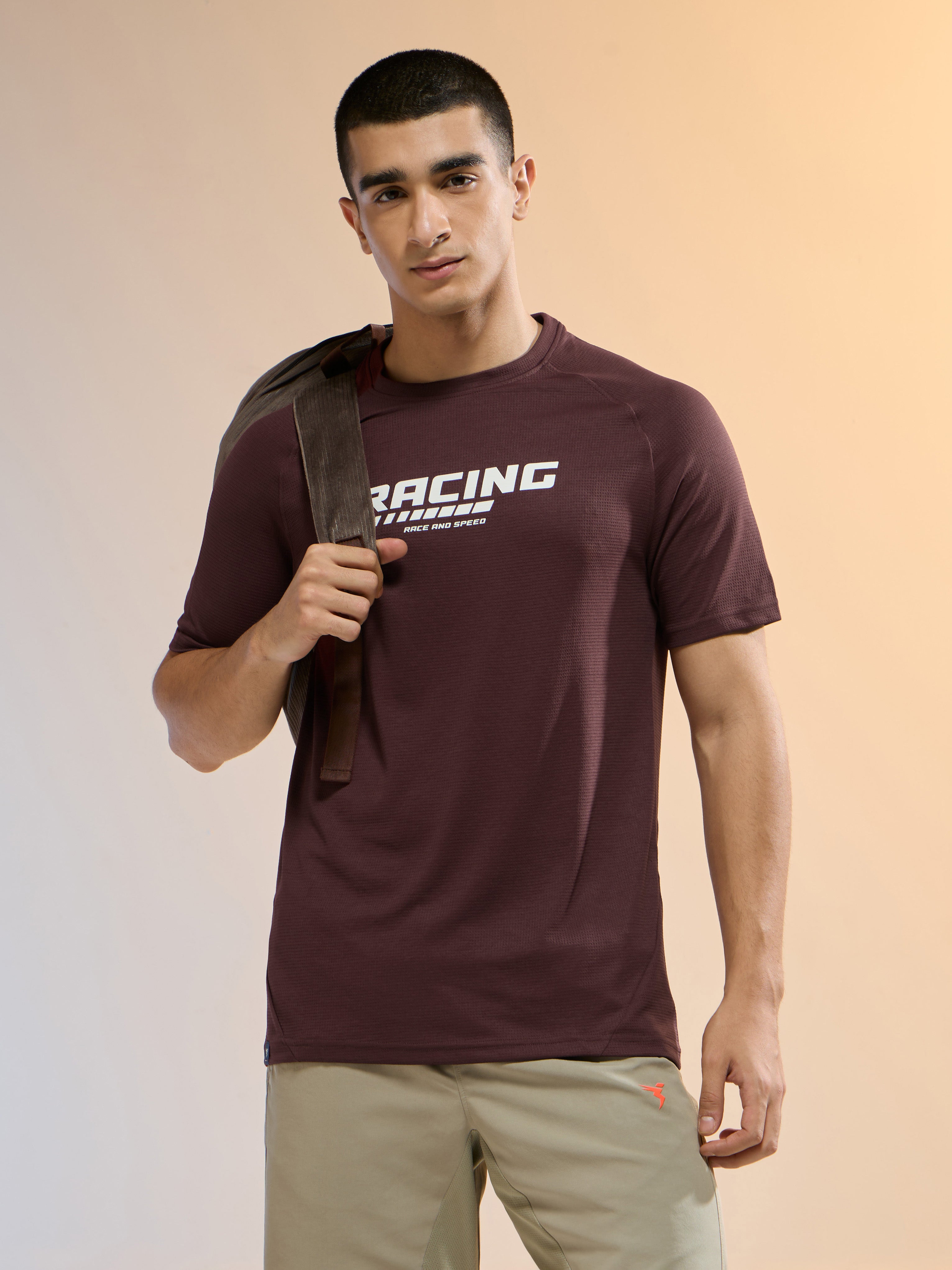 Men Typography Printed Slim Fit Round Neck Sports T-shirt with TECHNOCOOL+