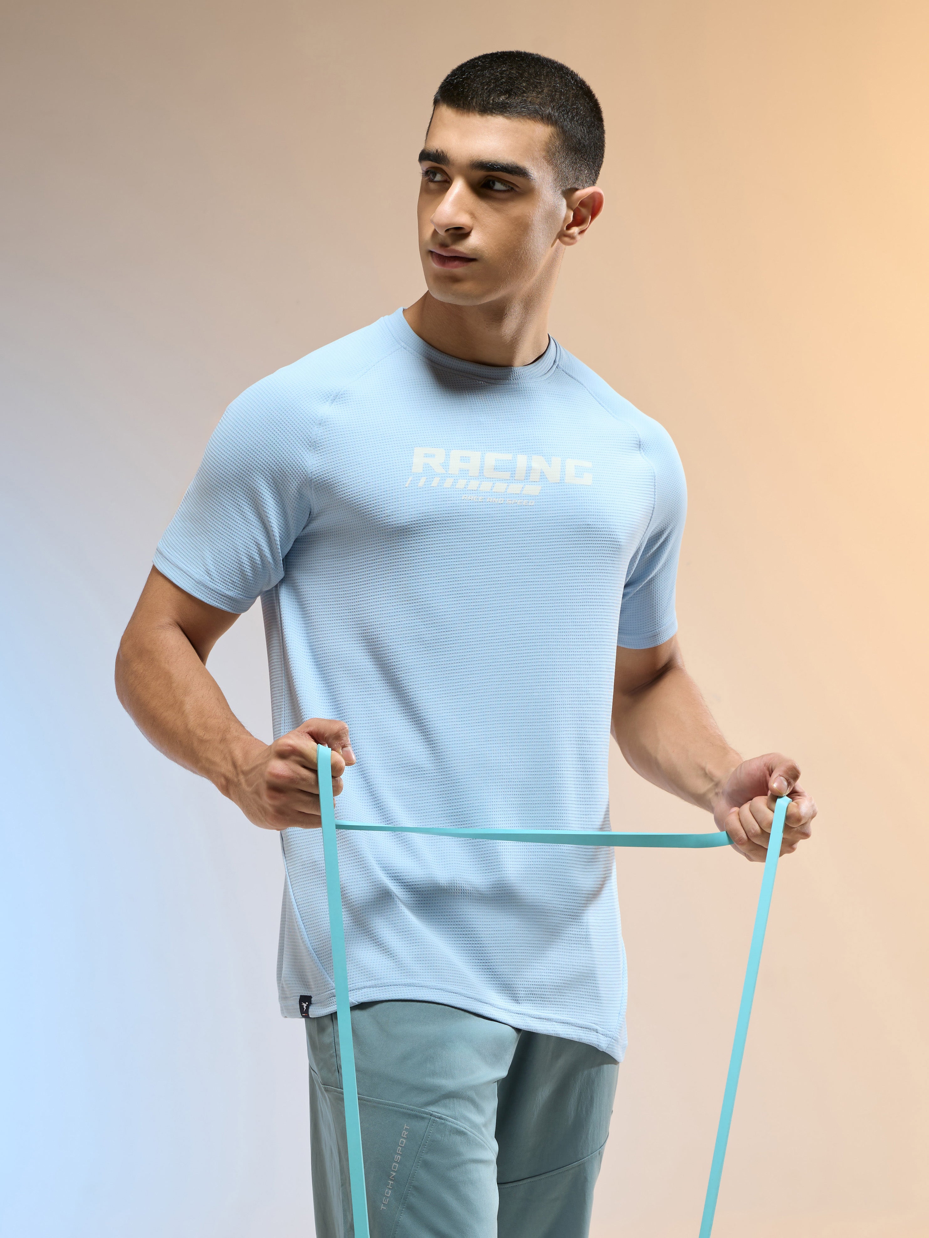 Men Typography Printed Slim Fit Round Neck Sports T-shirt with TECHNOCOOL+