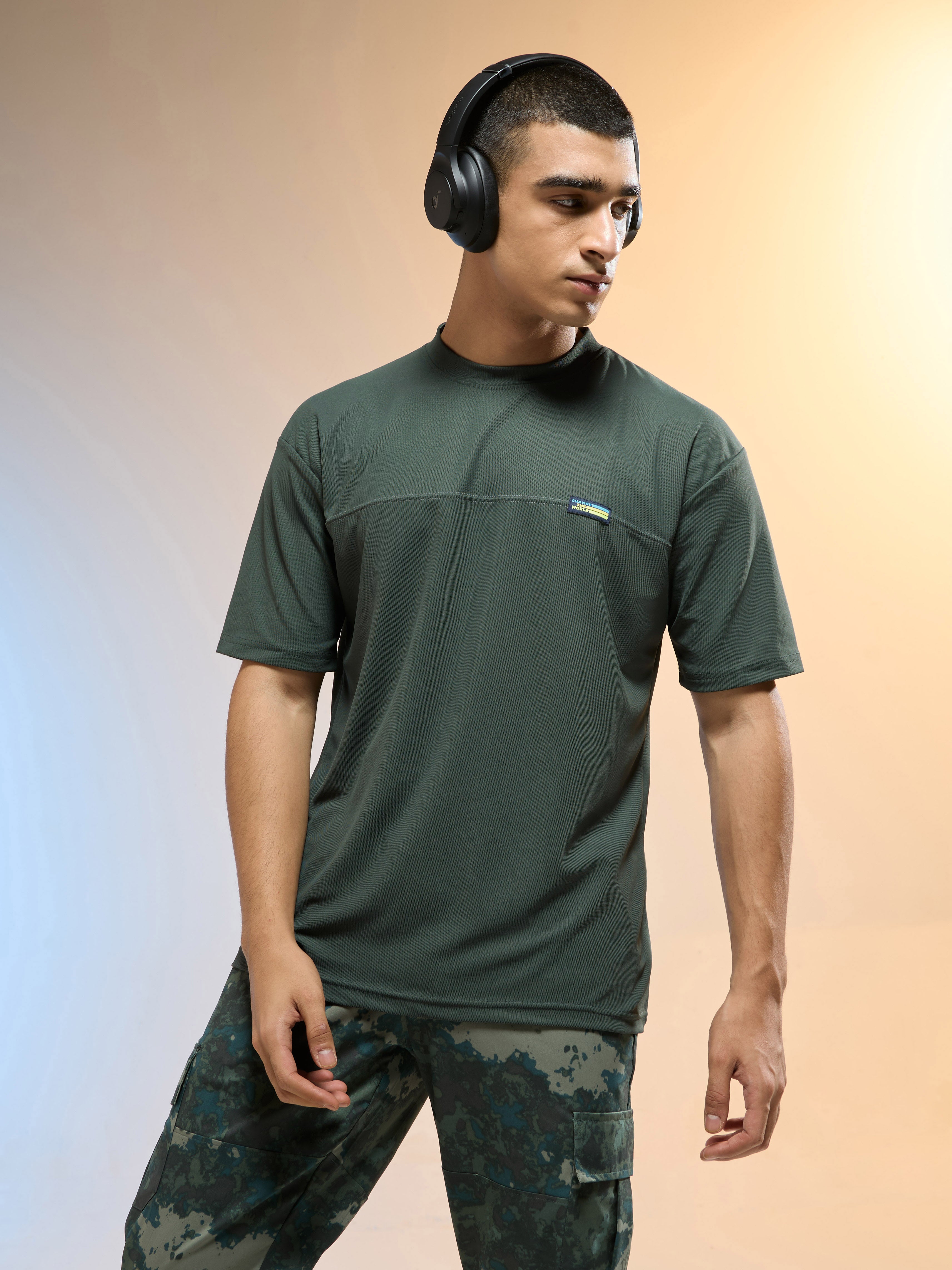 Men Solid Oversized Round Neck Sports T-shirt with MATPIQ
