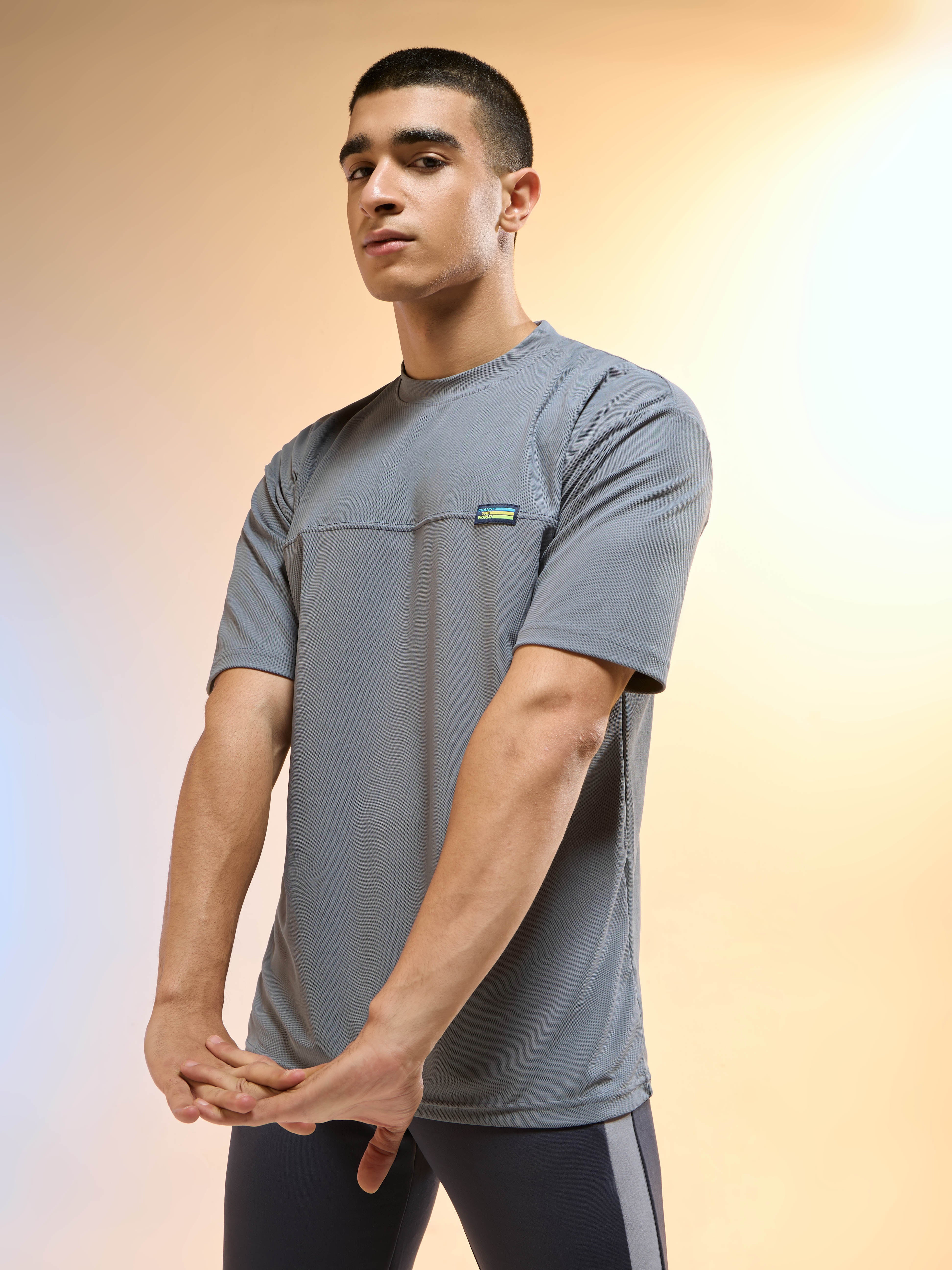 Men Solid Oversized Round Neck Sports T-shirt with MATPIQ
