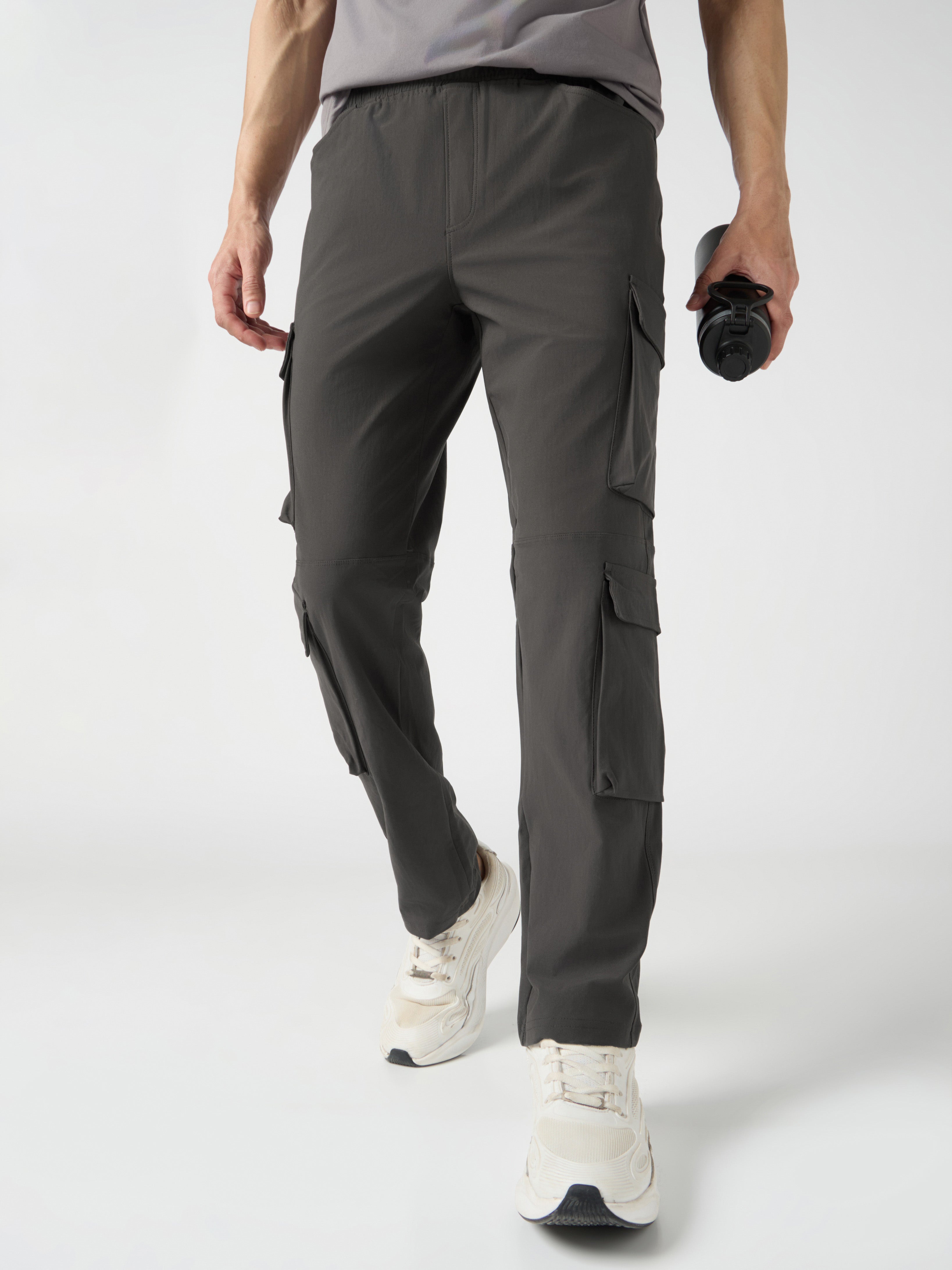Men Solid Relax Fit 6 Pocket Cargo Trackpants with DURACOOL+