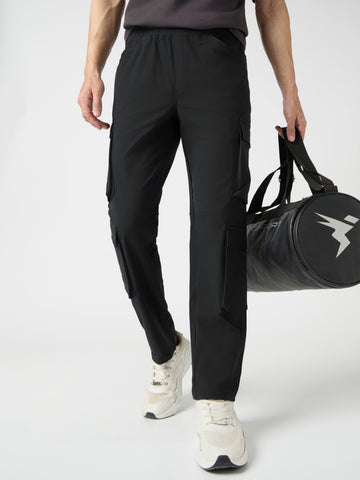 Men Solid Relax Fit 6 Pocket Cargo Trackpants with DURACOOL+