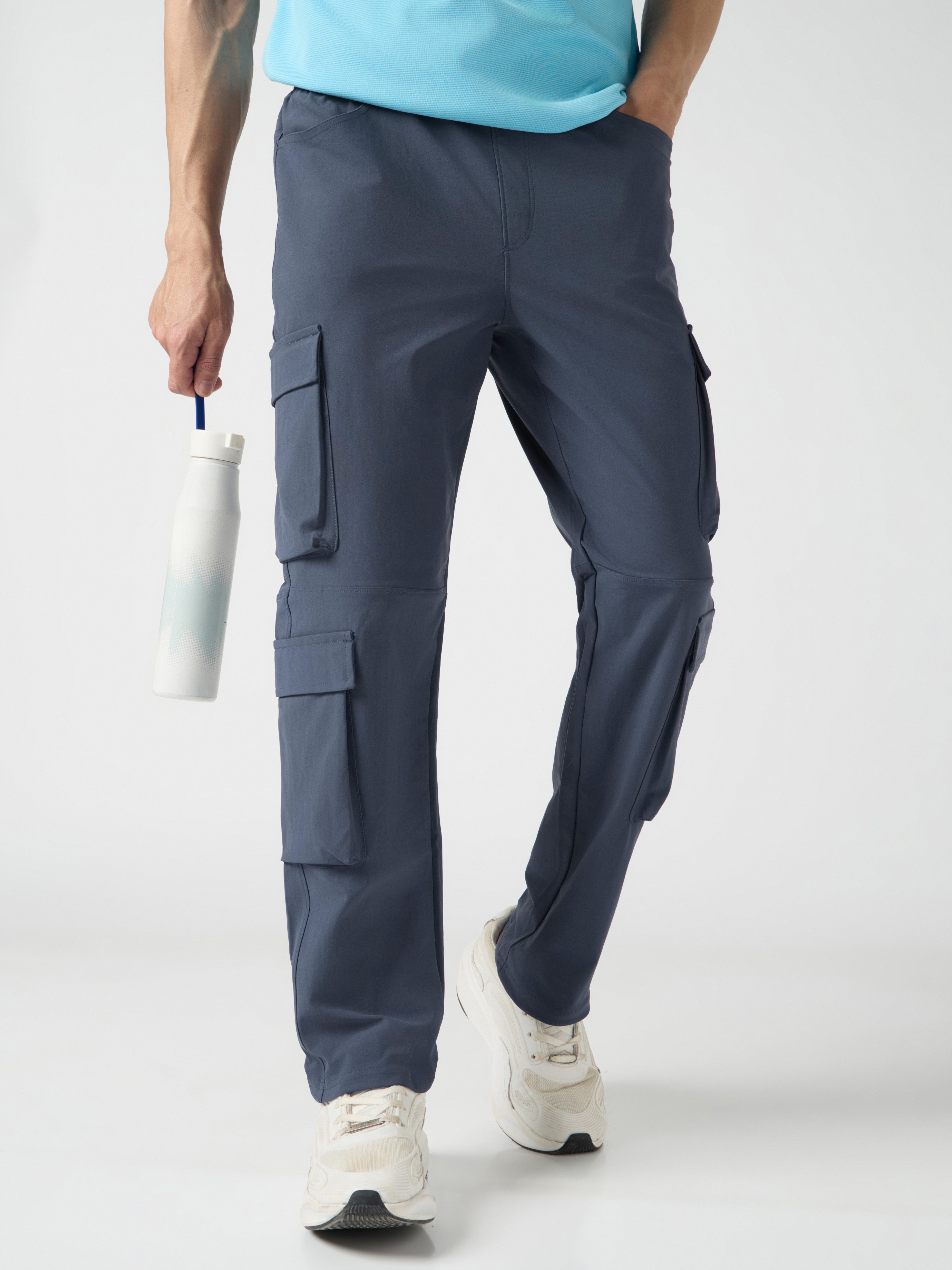 Men Solid Relax Fit 6 Pocket Cargo Trackpants with DURACOOL+