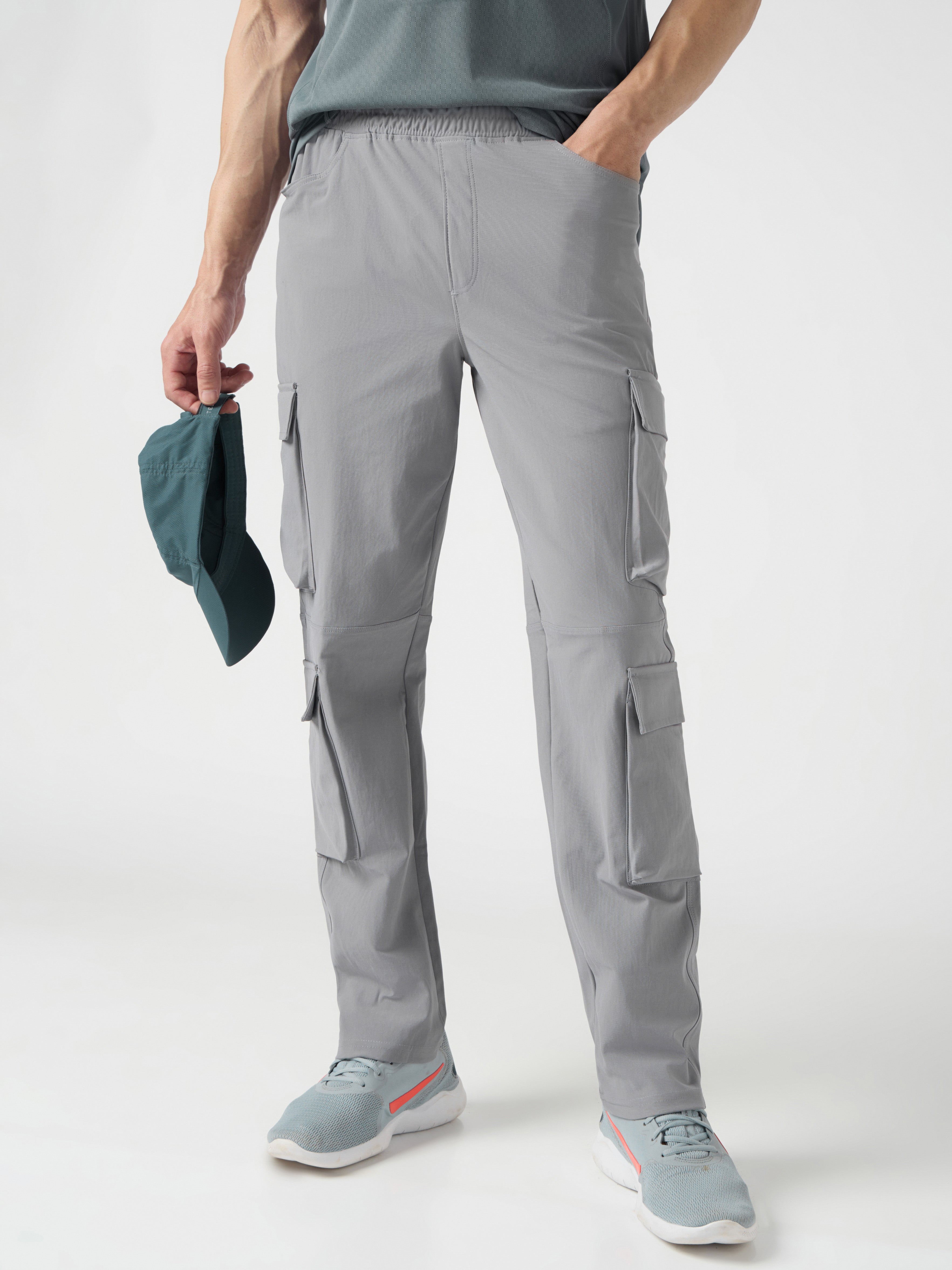 Men Solid Relax Fit 6 Pocket Cargo Trackpants with DURACOOL+