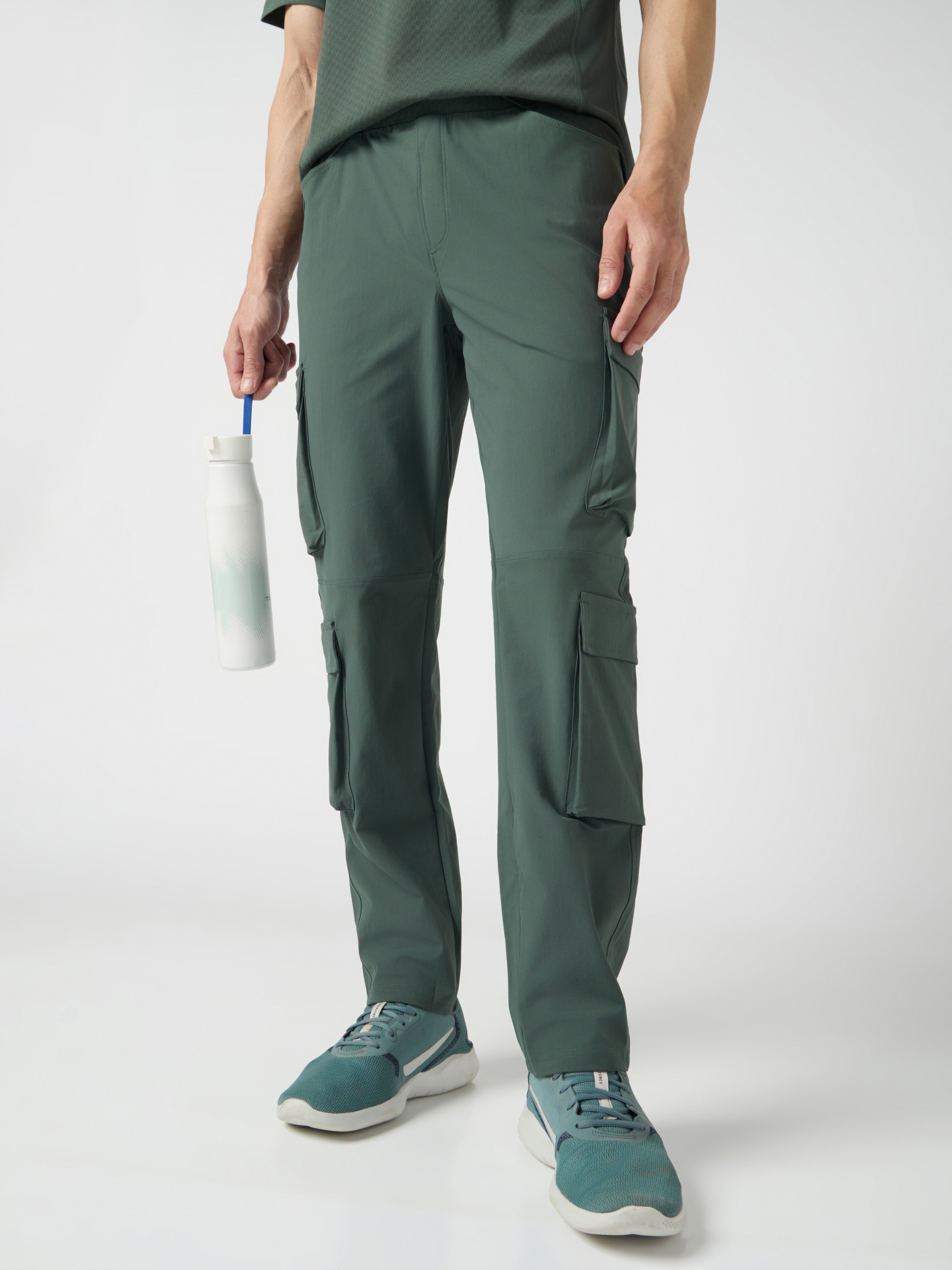 Men Solid Relax Fit 6 Pocket Cargo Trackpants with DURACOOL+