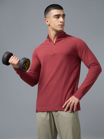Men Solid Slim Fit Mock Neck Sports T-shirt with ELASTO PLUS