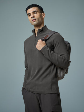 Men Solid Slim Fit Mock Neck Sports T-shirt with ELASTO PLUS