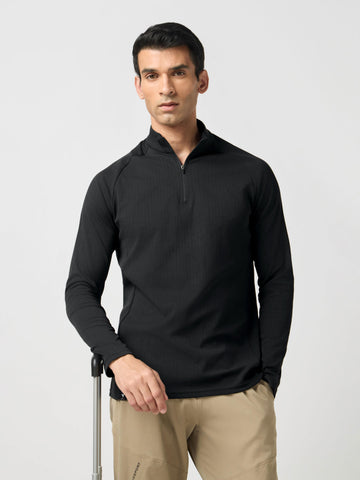 Men Solid Slim Fit Mock Neck Sports T-shirt with ELASTO PLUS