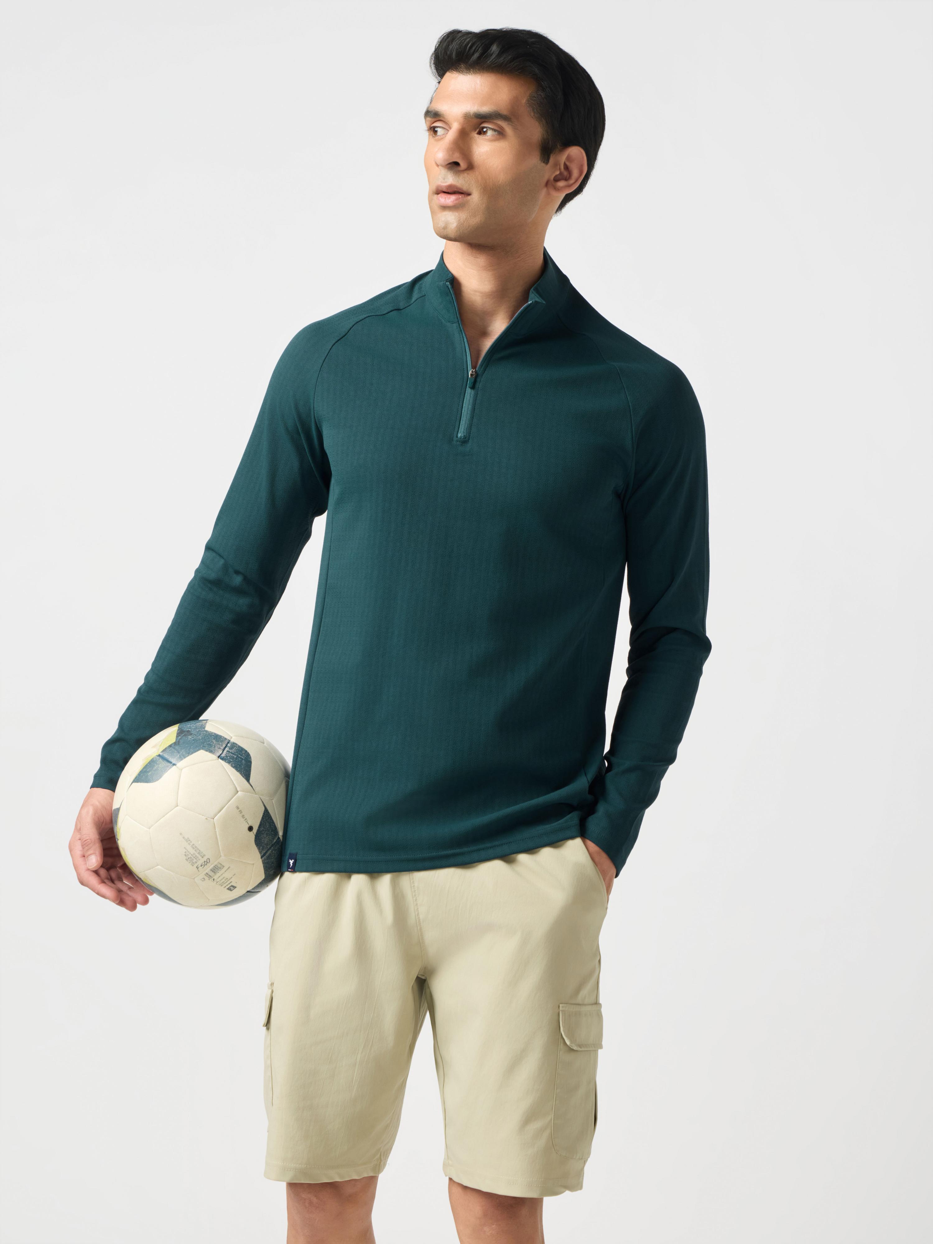 Men Solid Slim Fit Mock Neck Sports T-shirt with ELASTO PLUS