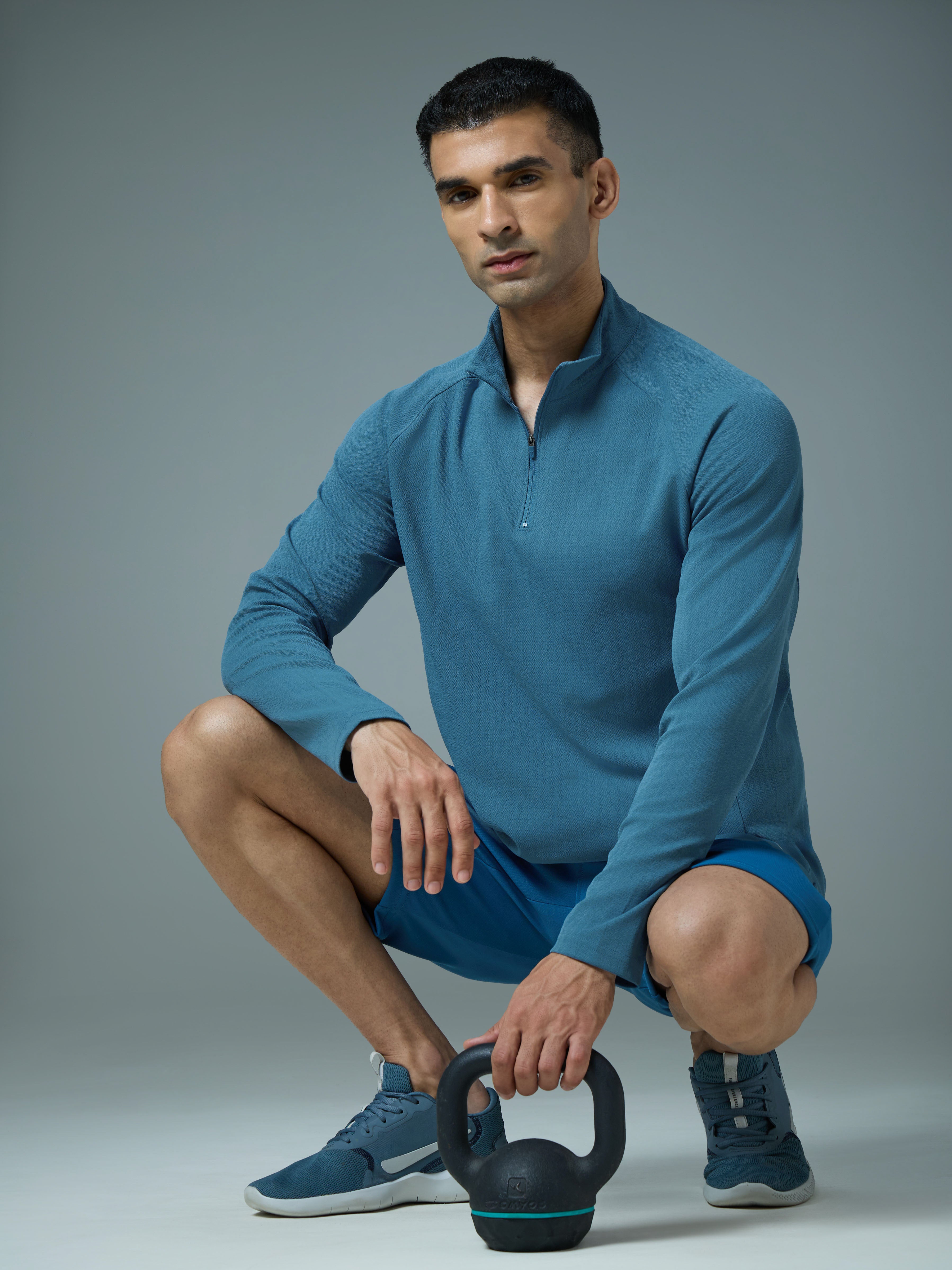 Men Solid Slim Fit Mock Neck Sports T-shirt with ELASTO PLUS