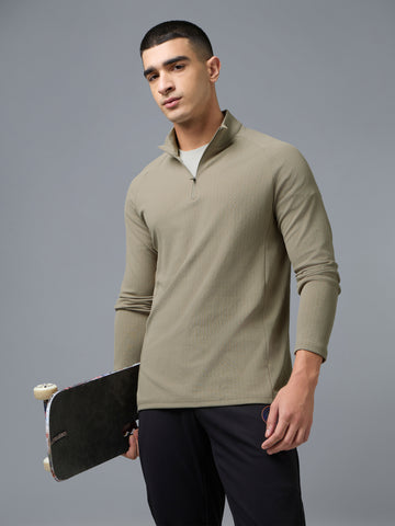 Men Solid Slim Fit Mock Neck Sports T-shirt with ELASTO PLUS