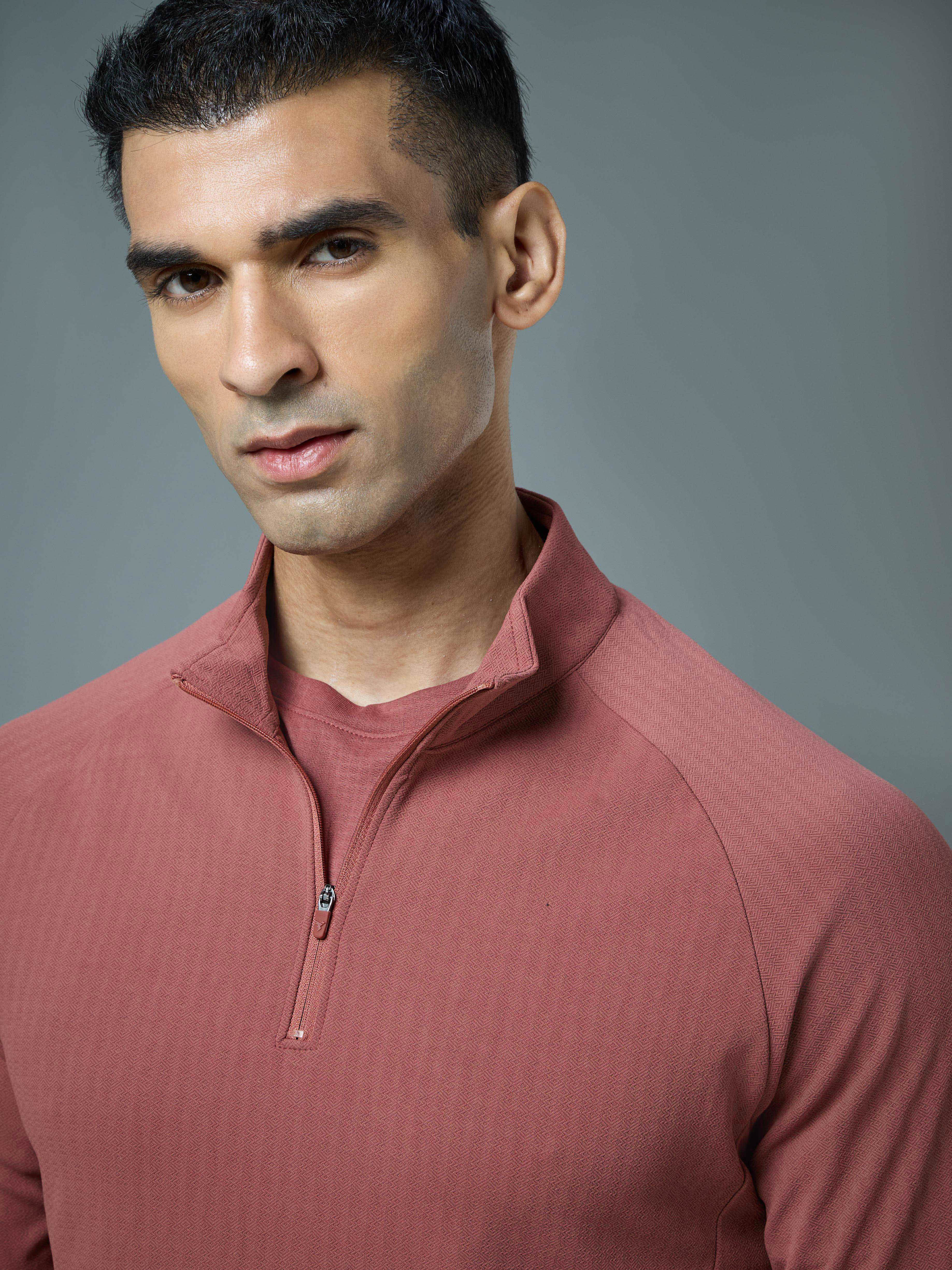 Men Solid Slim Fit Mock Neck Sports T-shirt with ELASTO PLUS