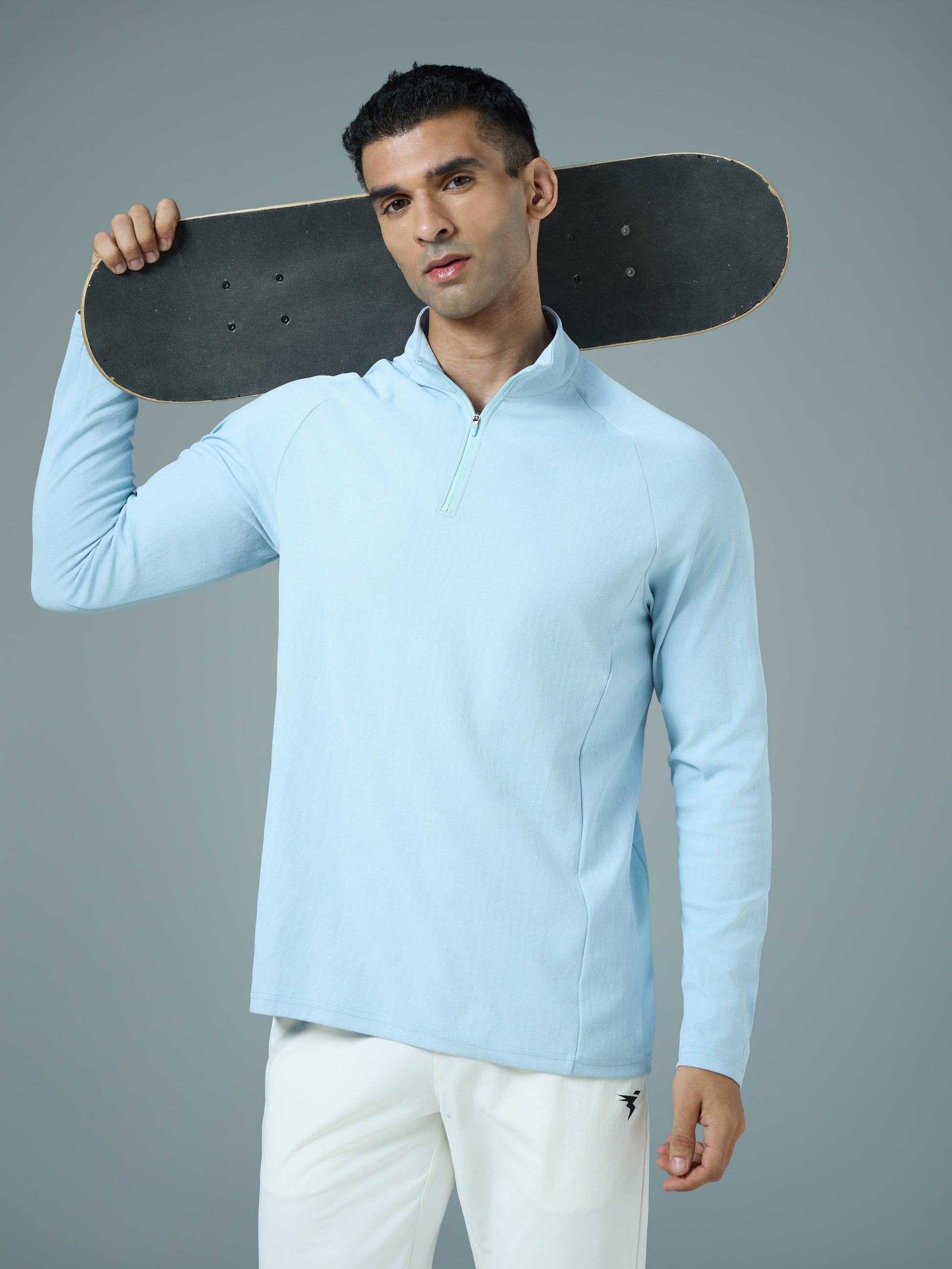 Men Solid Slim Fit Mock Neck Sports T-shirt with ELASTO PLUS