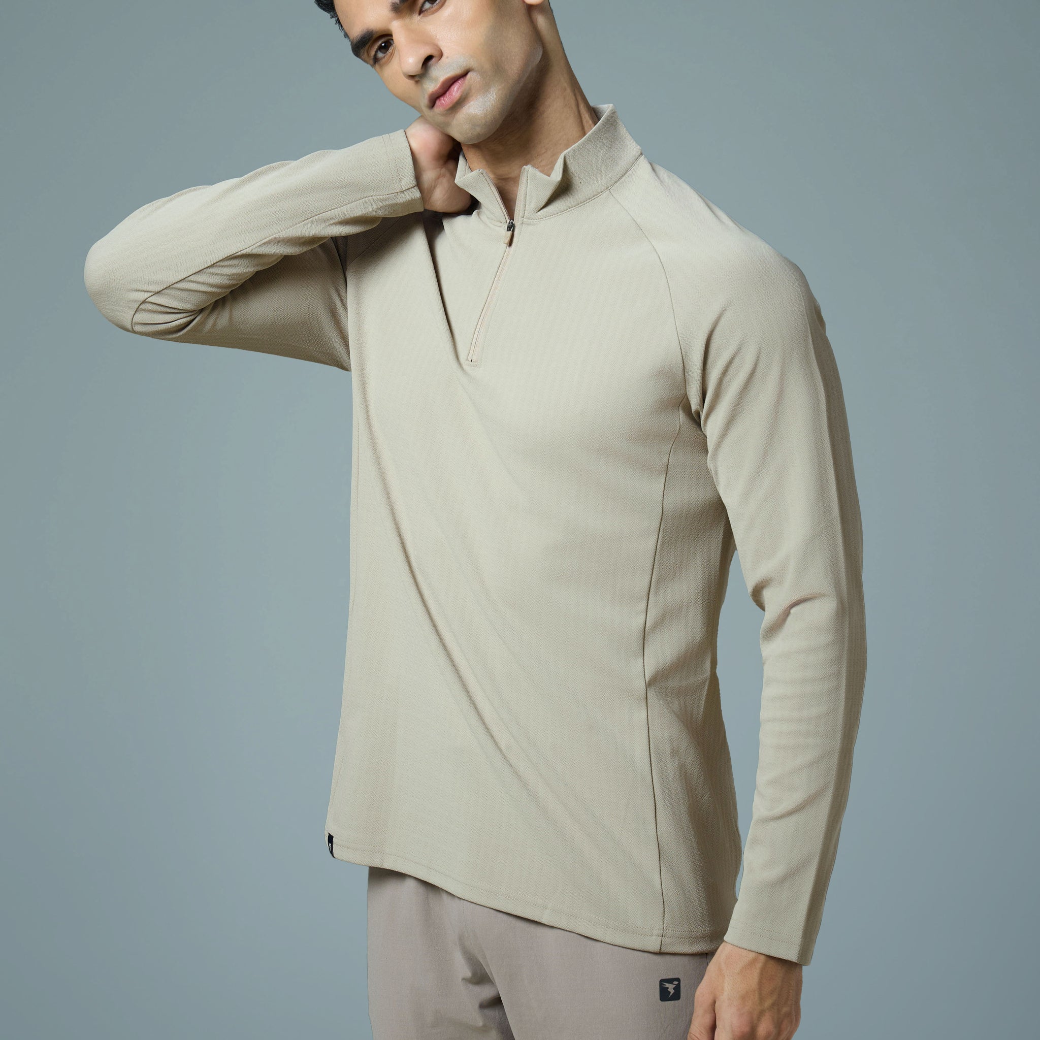 Men Solid Slim Fit Mock Neck Sports T-shirt with ELASTO PLUS