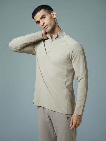 Men Solid Slim Fit Mock Neck Sports T-shirt with ELASTO PLUS