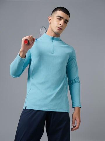 Men Solid Slim Fit Mock Neck Sports T-shirt with ELASTO PLUS
