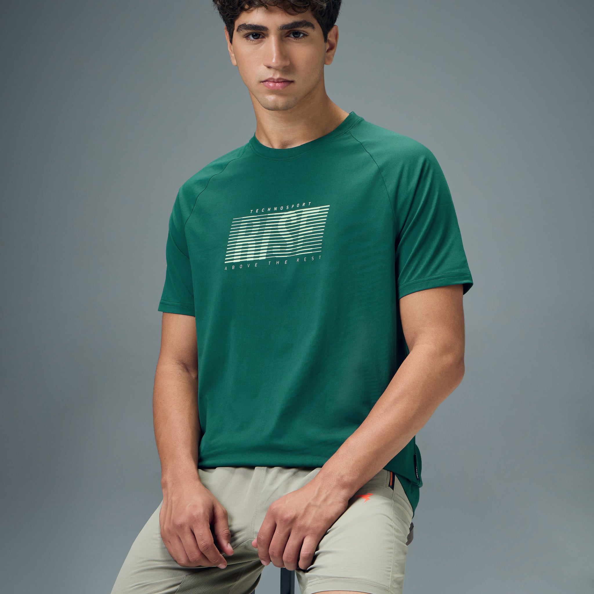 Men Typography Printed Slim Fit Round Neck Sports T-shirt with COTFLEX