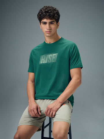 Men Typography Printed Slim Fit Round Neck Sports T-shirt with COTFLEX