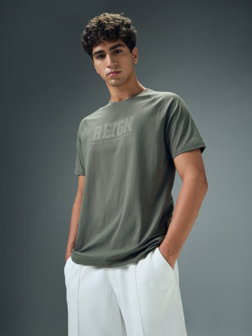Men Typography Printed Slim Fit Round Neck Sports T-shirt with COTFLEX