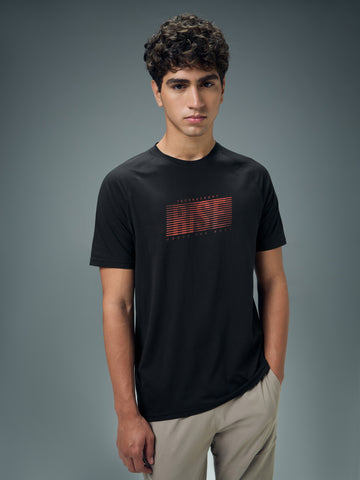 Men Typography Printed Slim Fit Round Neck Sports T-shirt with COTFLEX