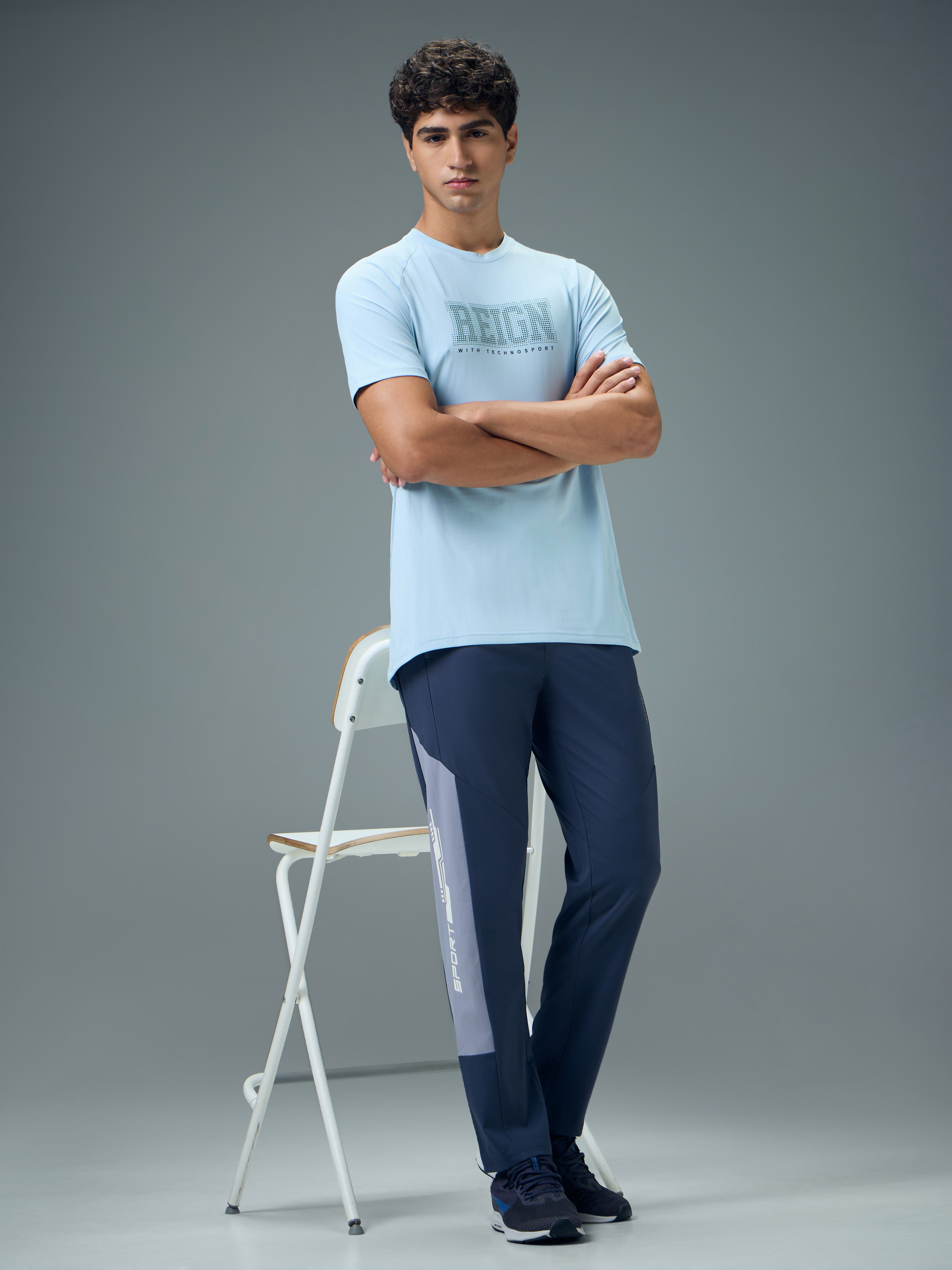 Men Typography Printed Slim Fit Round Neck Sports T-shirt with COTFLEX