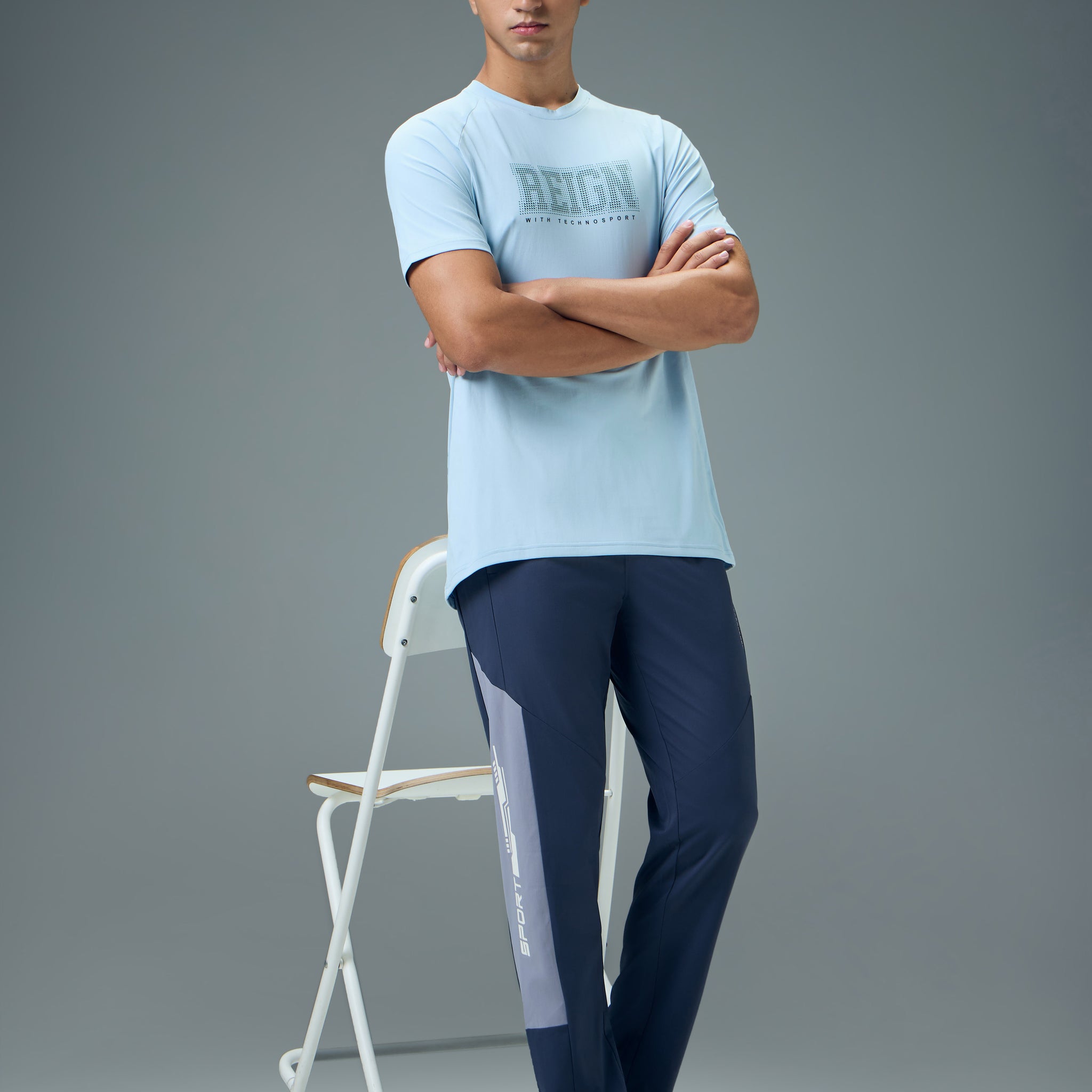 Men Typography Printed Slim Fit Round Neck Sports T-shirt with COTFLEX