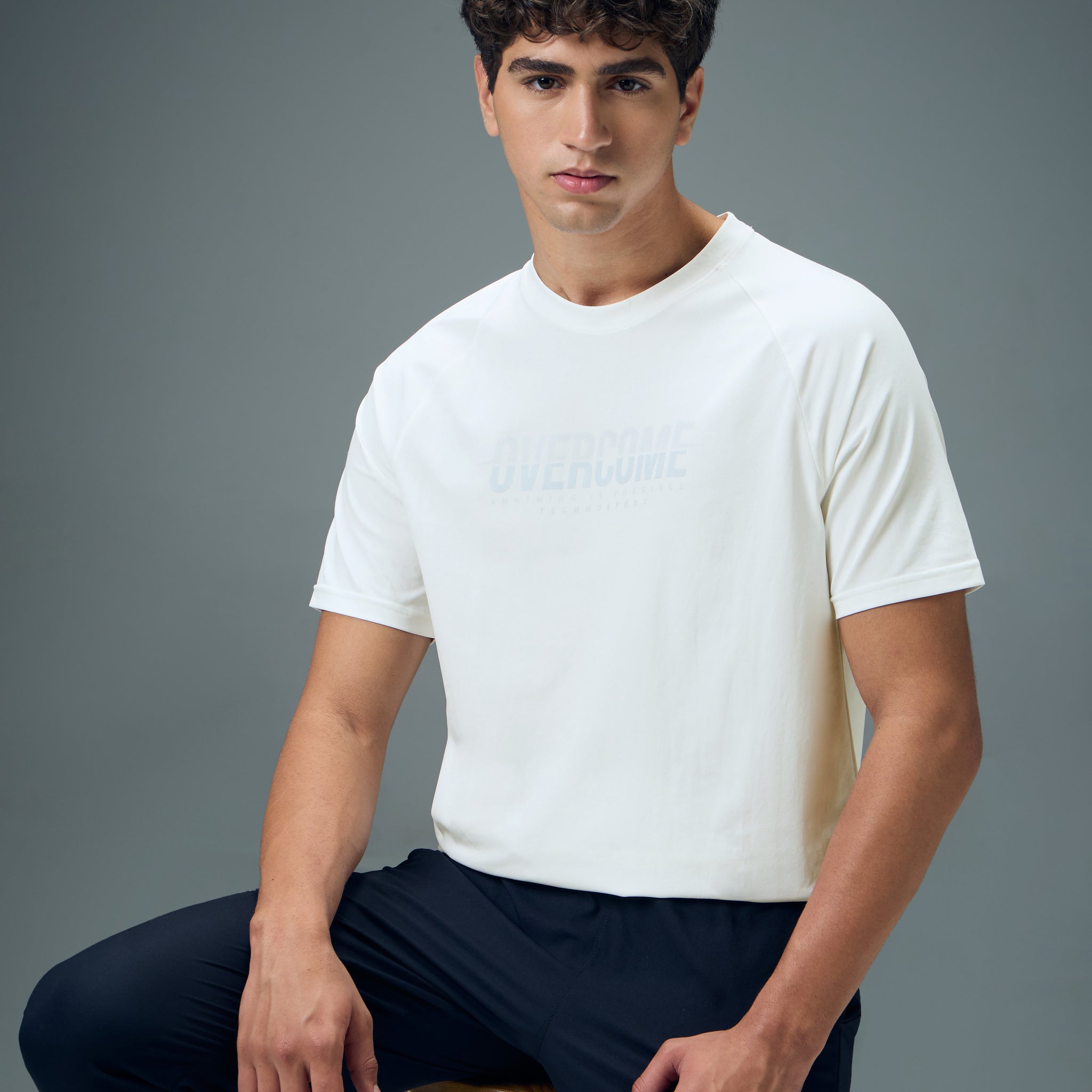 Men Typography Printed Slim Fit Round Neck Sports T-shirt with COTFLEX