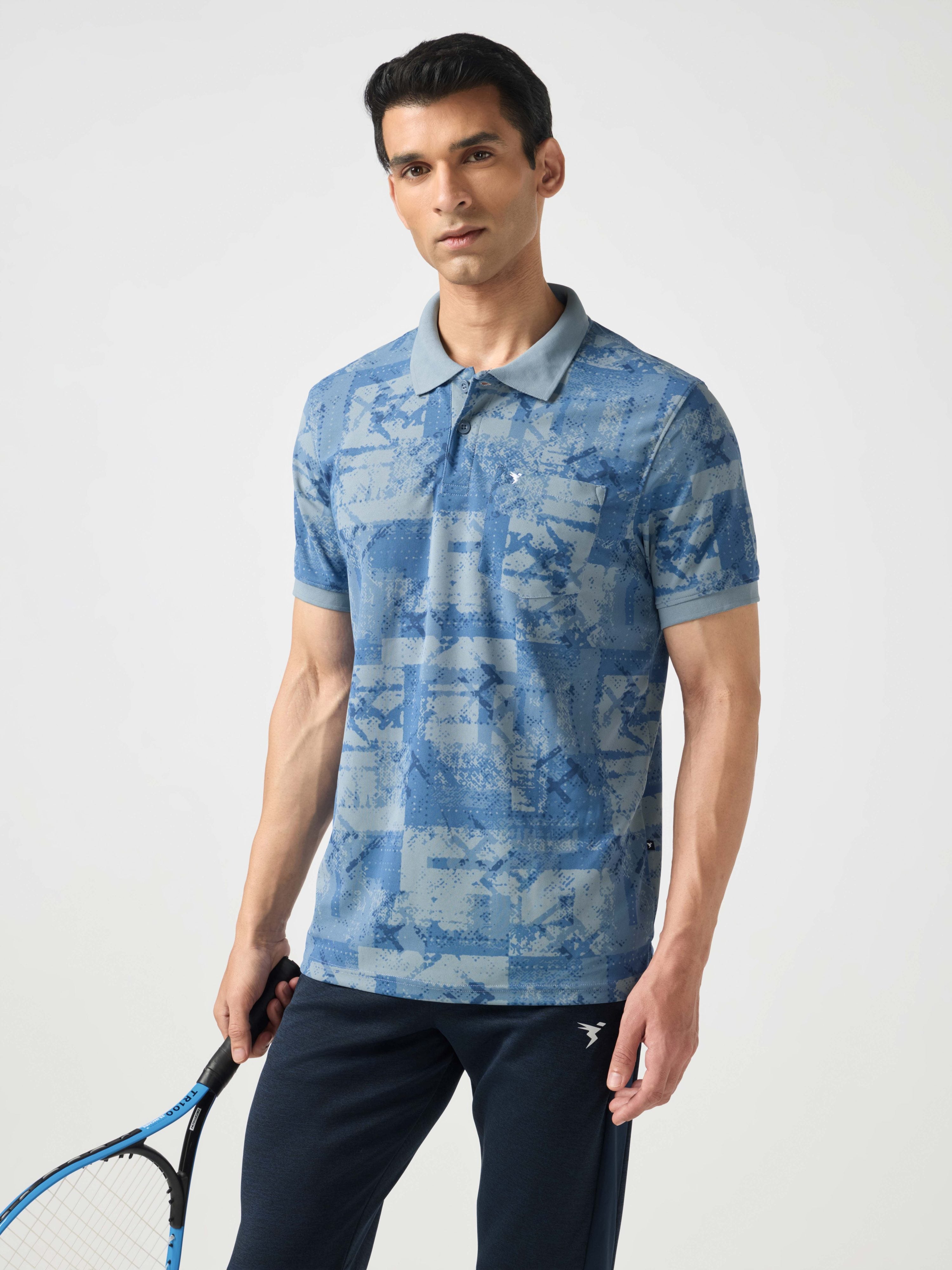 Men Printed Slim Fit Polo Sports T-shirt with MATPIQ