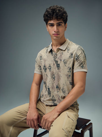 Men Printed Slim Fit Polo Sports T-shirt with MATPIQ