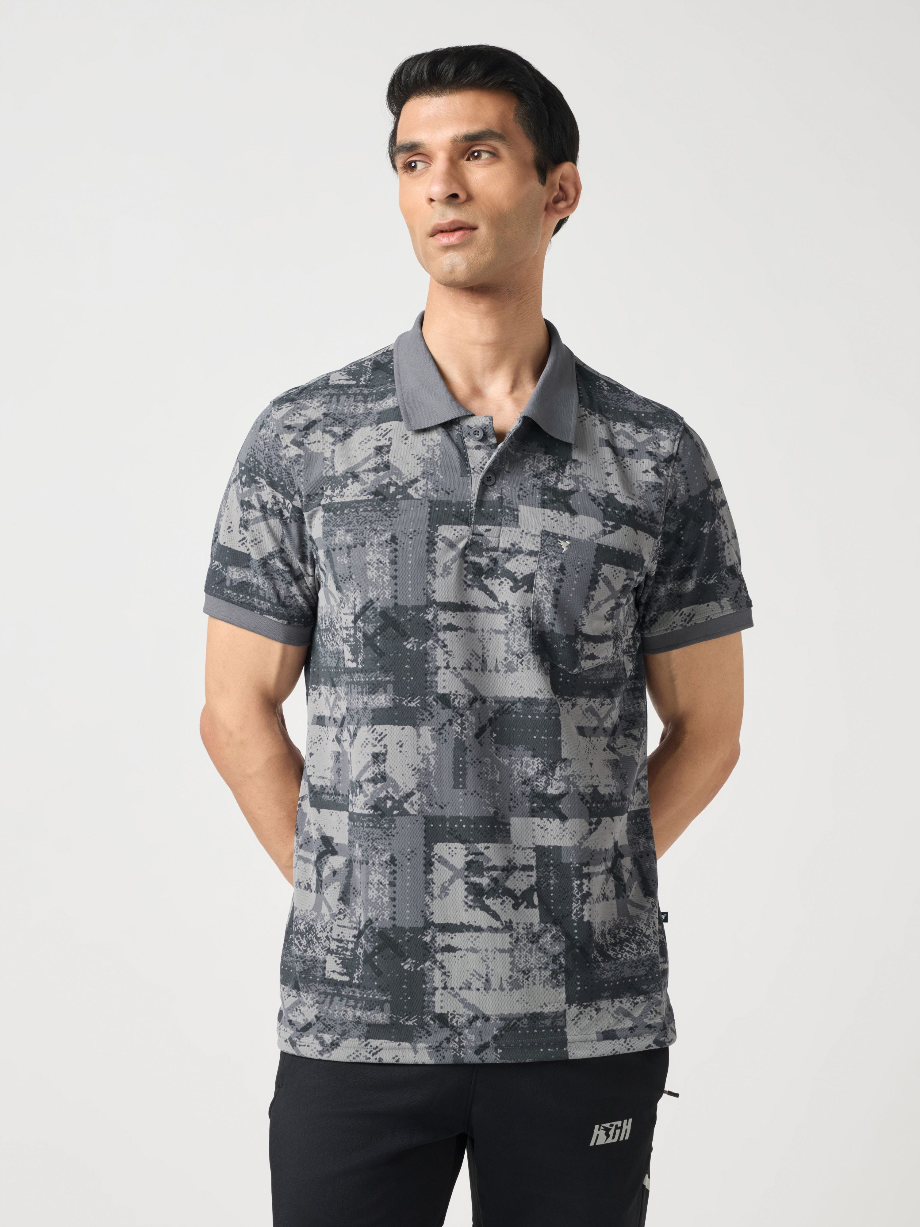 Men Printed Slim Fit Polo Sports T-shirt with MATPIQ