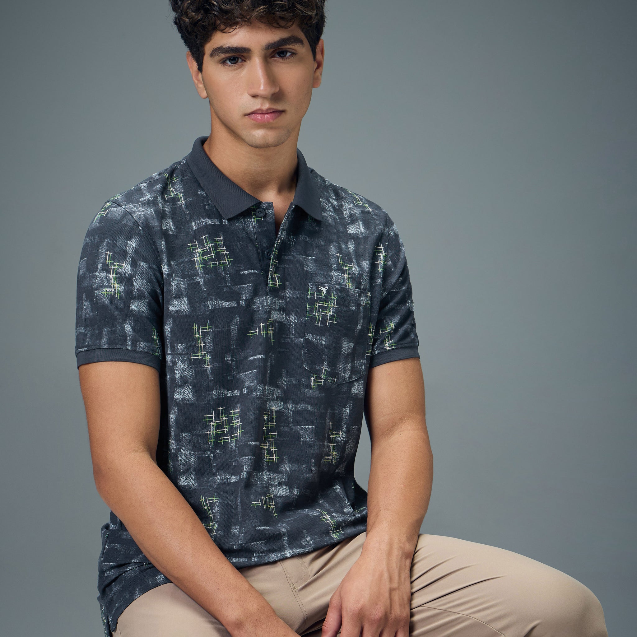 Men Printed Slim Fit Polo Sports T-shirt with MATPIQ