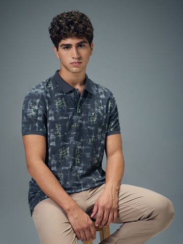 Men Printed Slim Fit Polo Sports T-shirt with MATPIQ