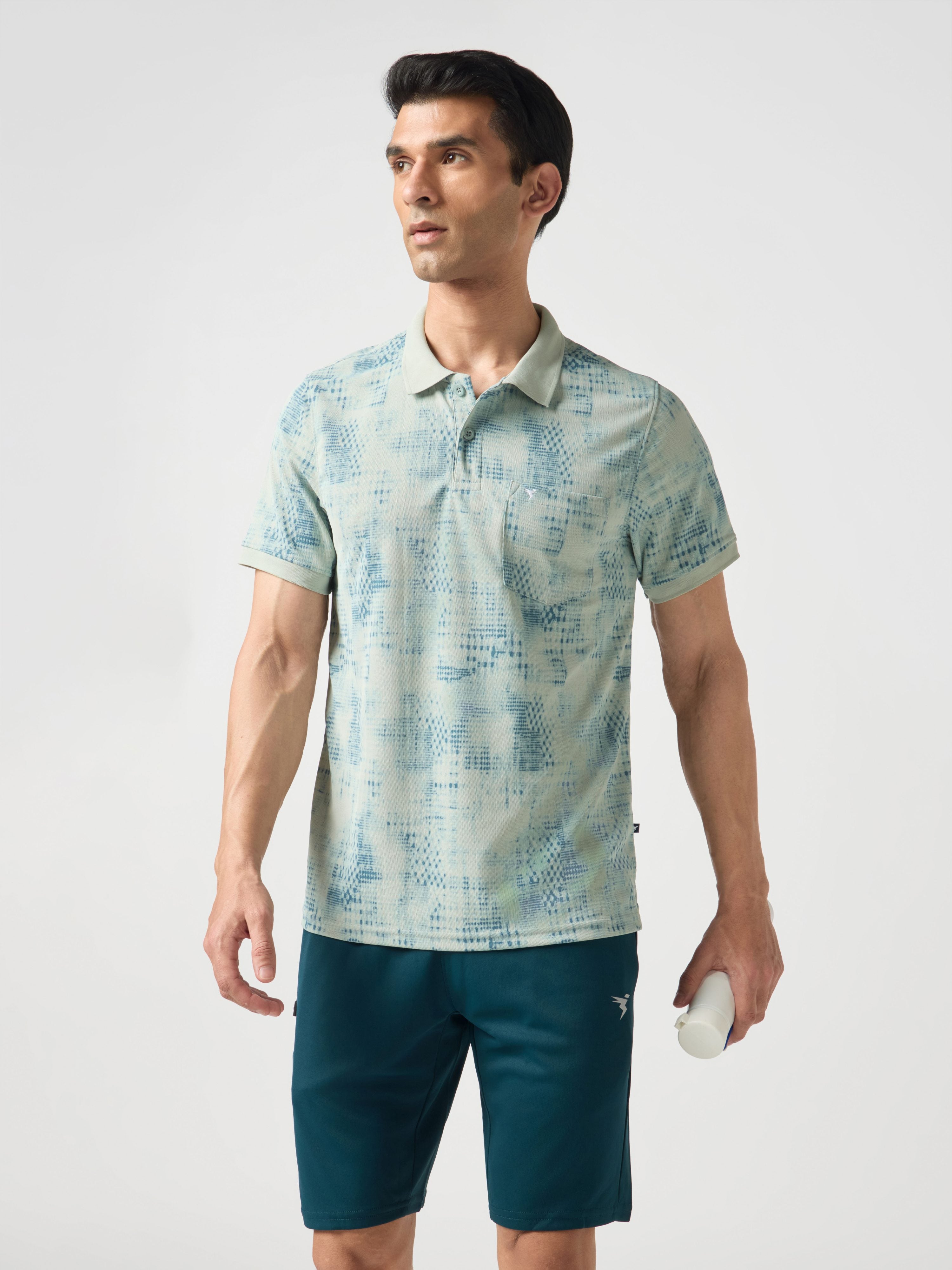 Men Printed Slim Fit Polo Sports T-shirt with MATPIQ