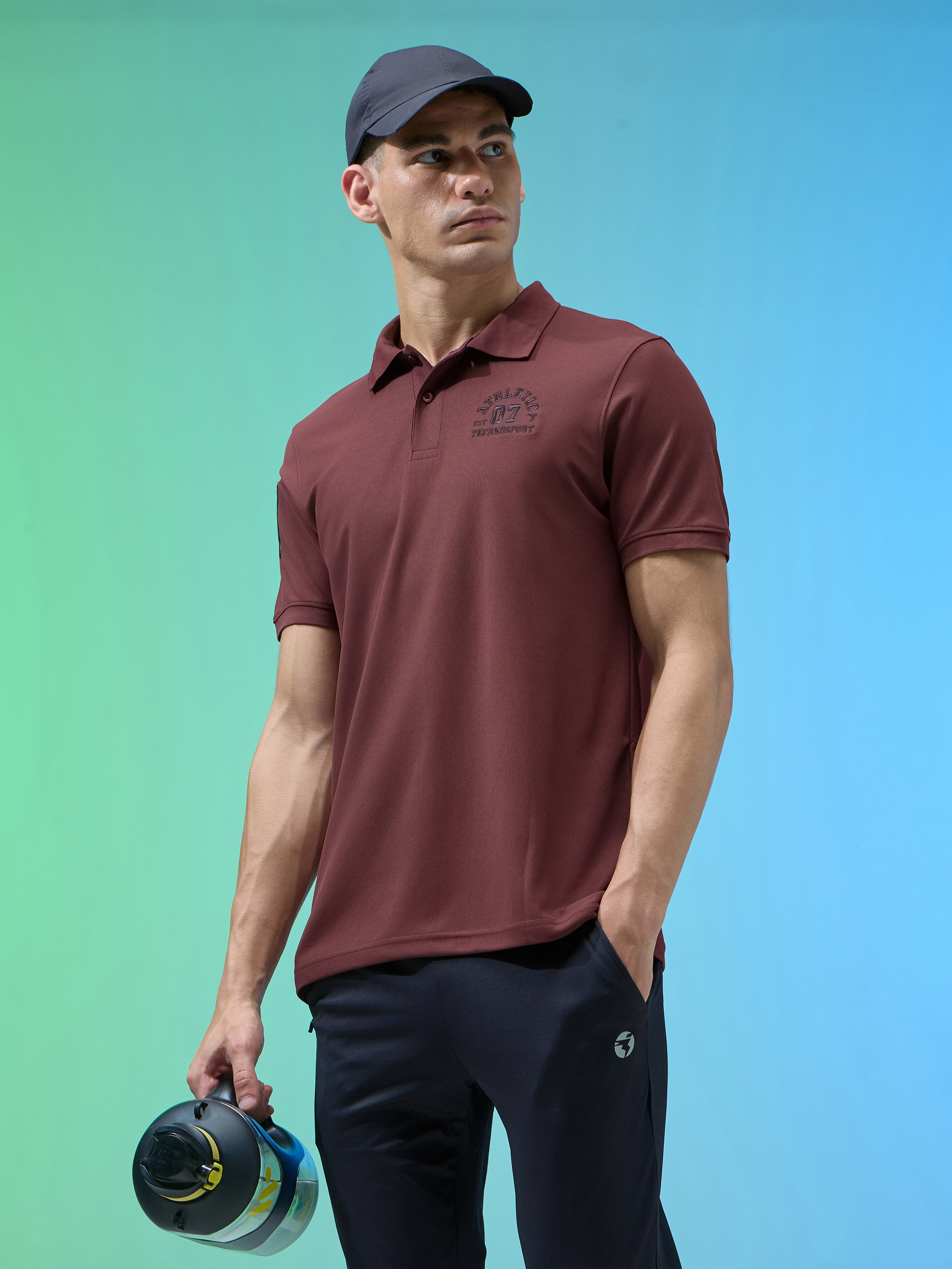 Men Solid Slim Fit Polo Sports T-shirt with MATPIQ