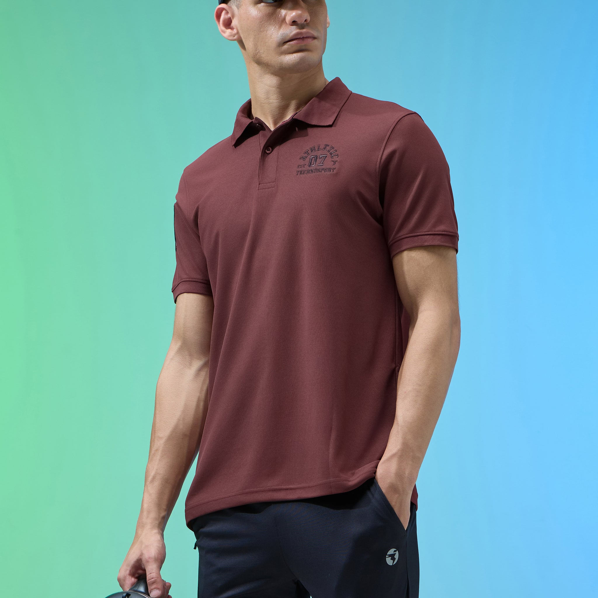 Men Solid Slim Fit Polo Sports T-shirt with MATPIQ