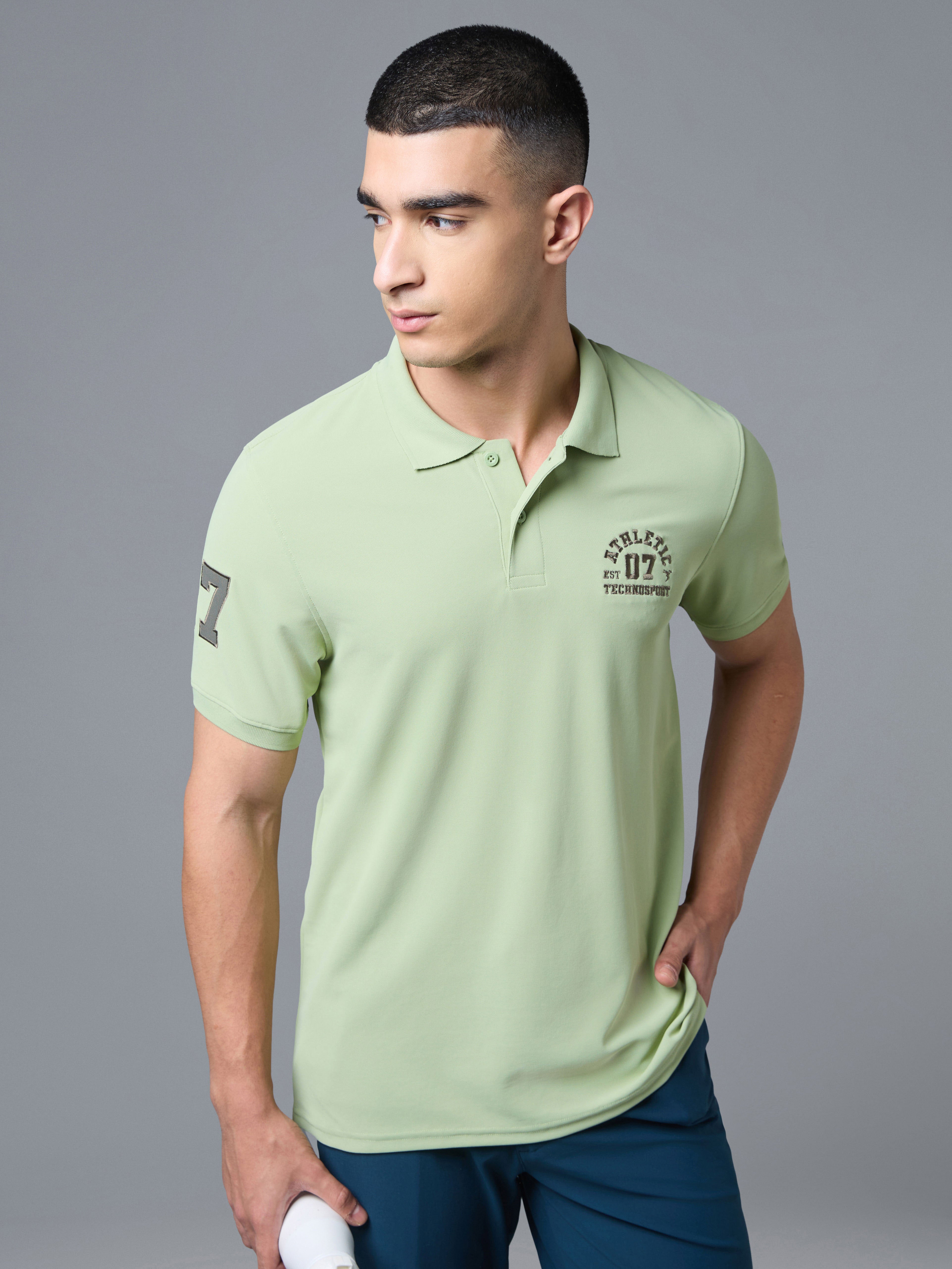 Men Solid Slim Fit Polo Sports T-shirt with MATPIQ