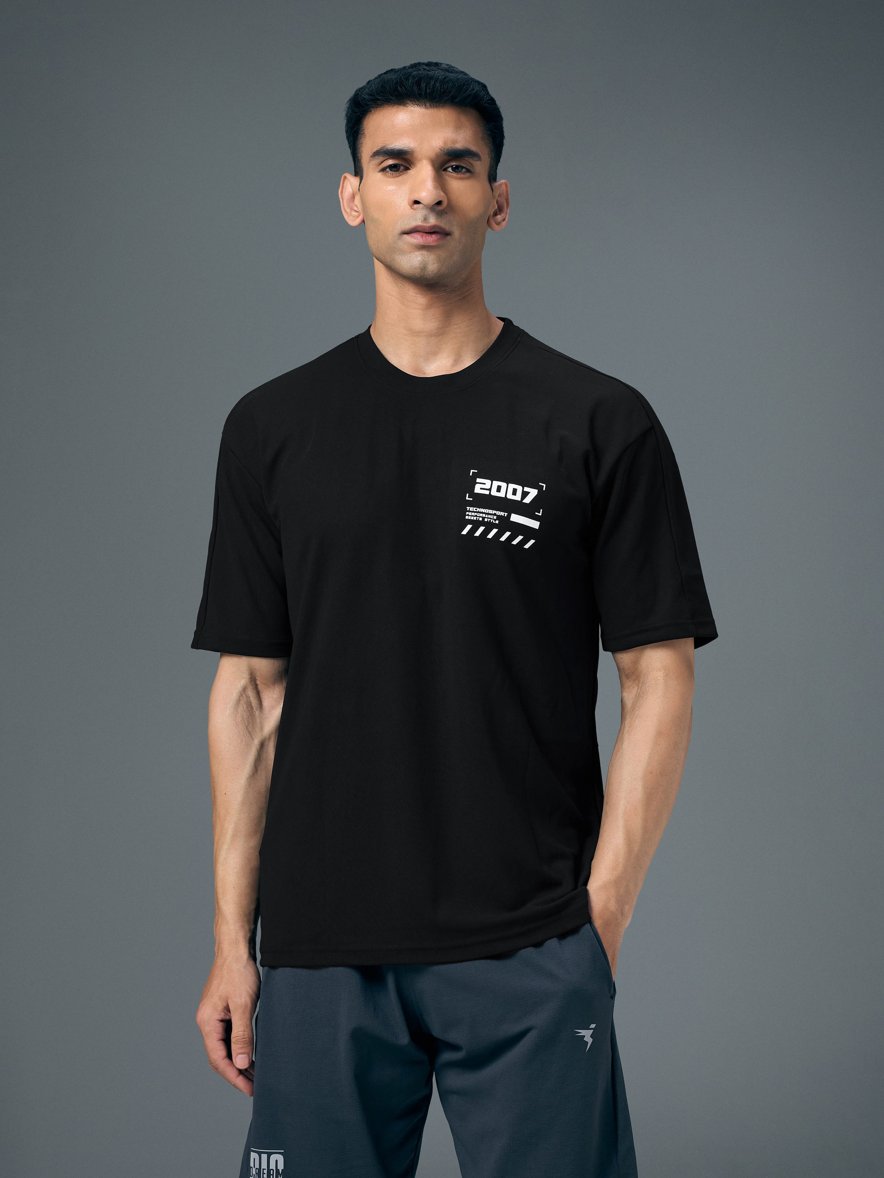 Men Typography Printed Oversized Round Neck Sports T-shirt with MATPIQ