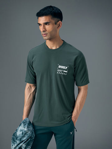 Men Typography Printed Oversized Round Neck Sports T-shirt with MATPIQ