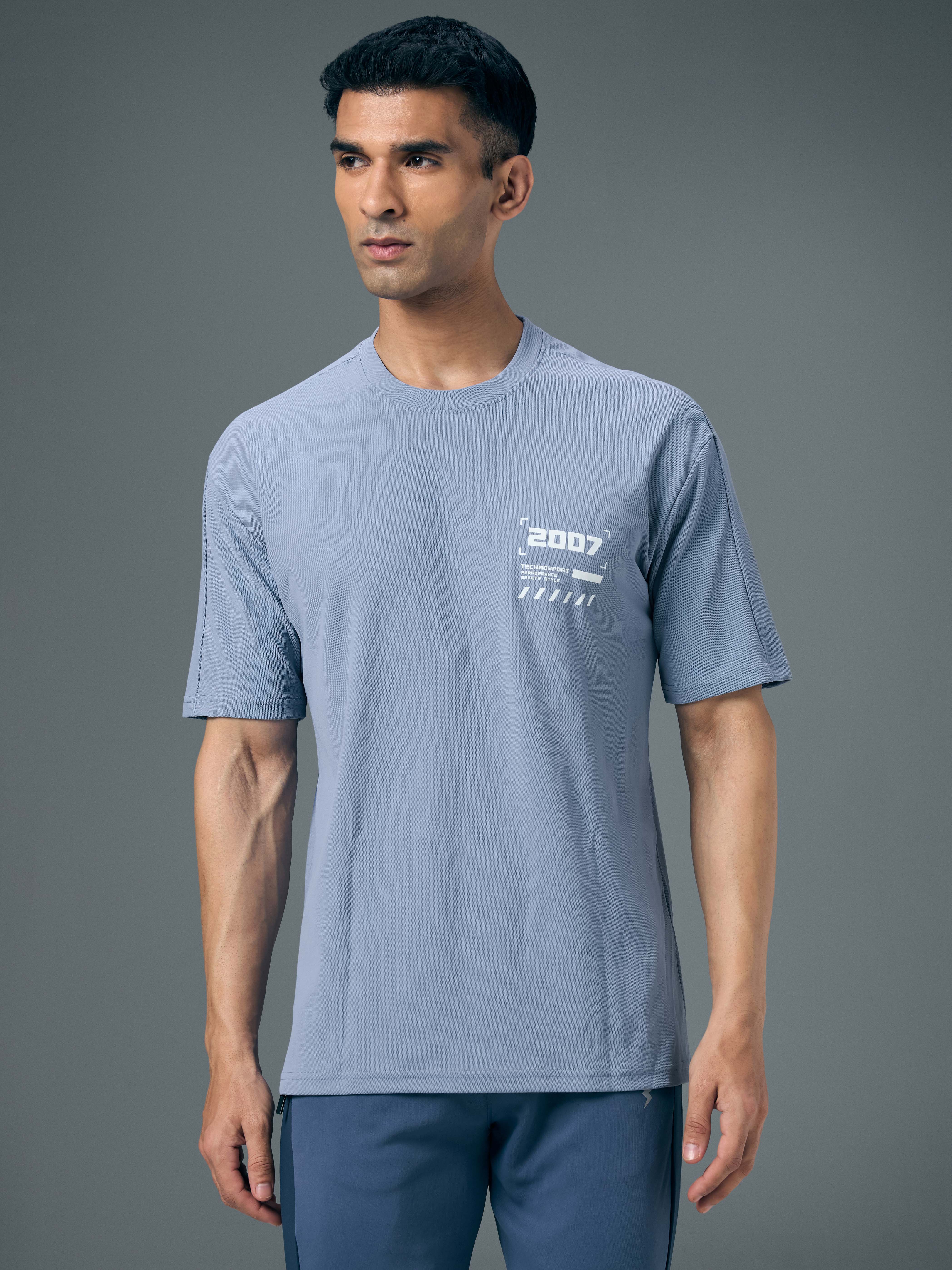 Men Typography Printed Oversized Round Neck Sports T-shirt with MATPIQ