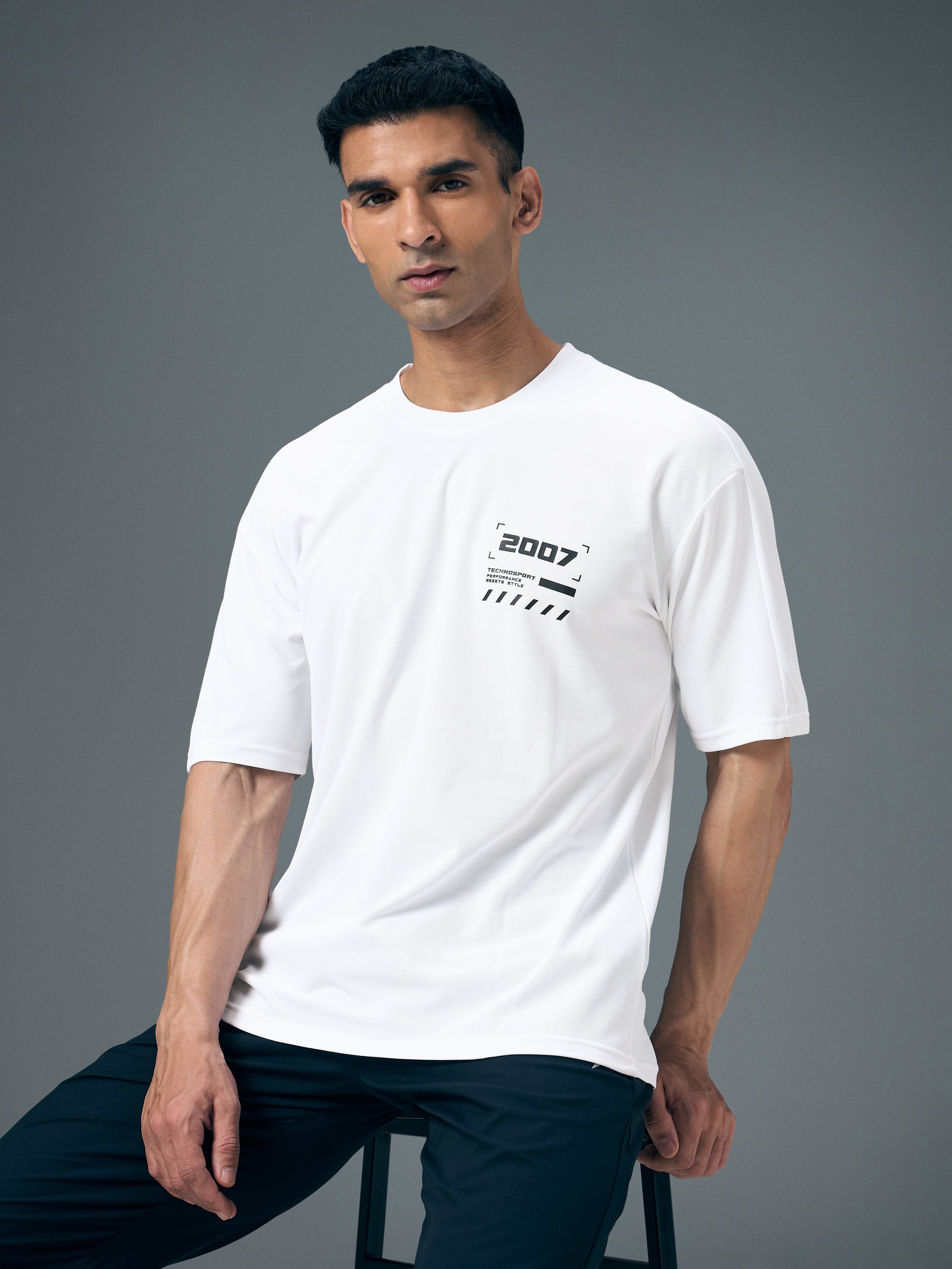 Men Typography Printed Oversized Round Neck Sports T-shirt with MATPIQ