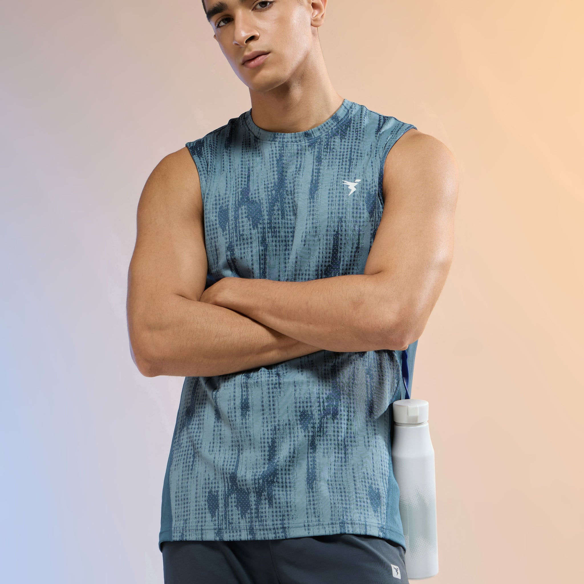 Men Jacquard Slim Fit Round Neck Sports Innerwear Vest with DOUBLE COOL