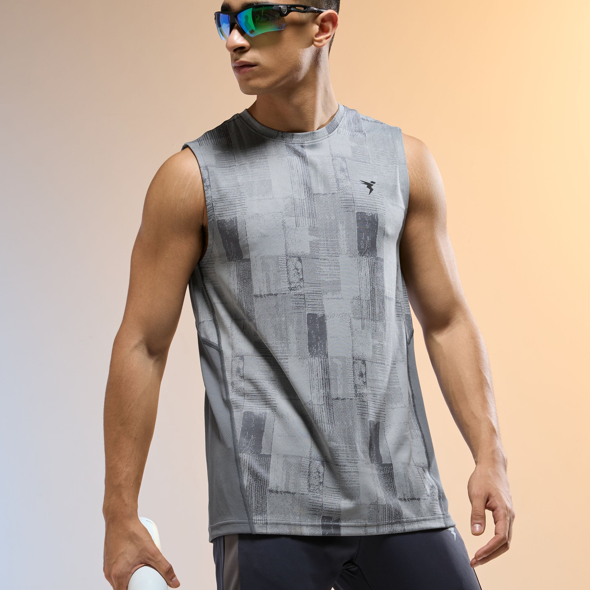 Men Jacquard Slim Fit Round Neck Sports Innerwear Vest with DOUBLE COOL