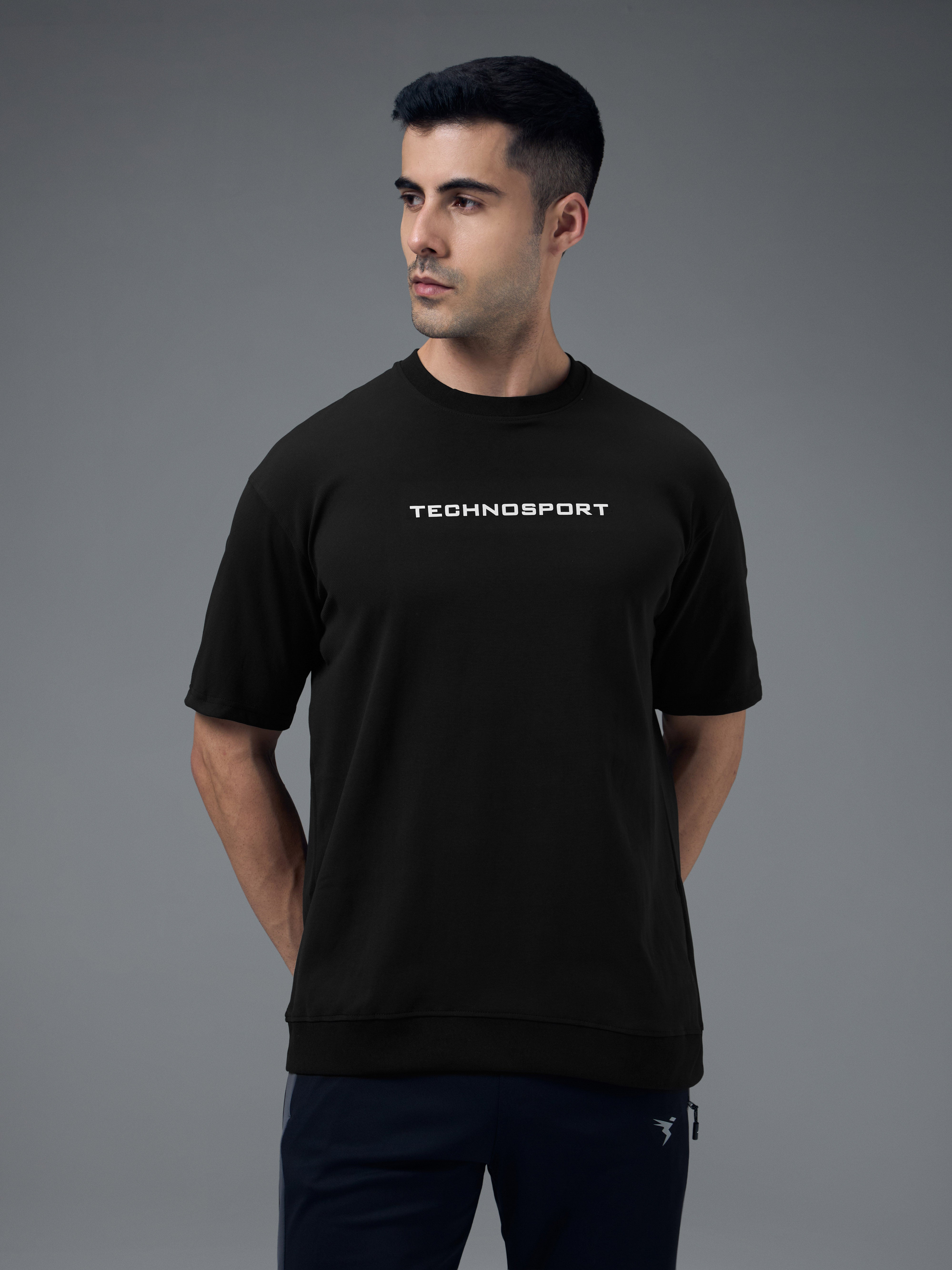Men Printed Oversized Round Neck Sports T-shirt with ELASTO PLUS