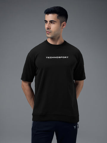 Men Printed Oversized Round Neck Sports T-shirt with ELASTO PLUS
