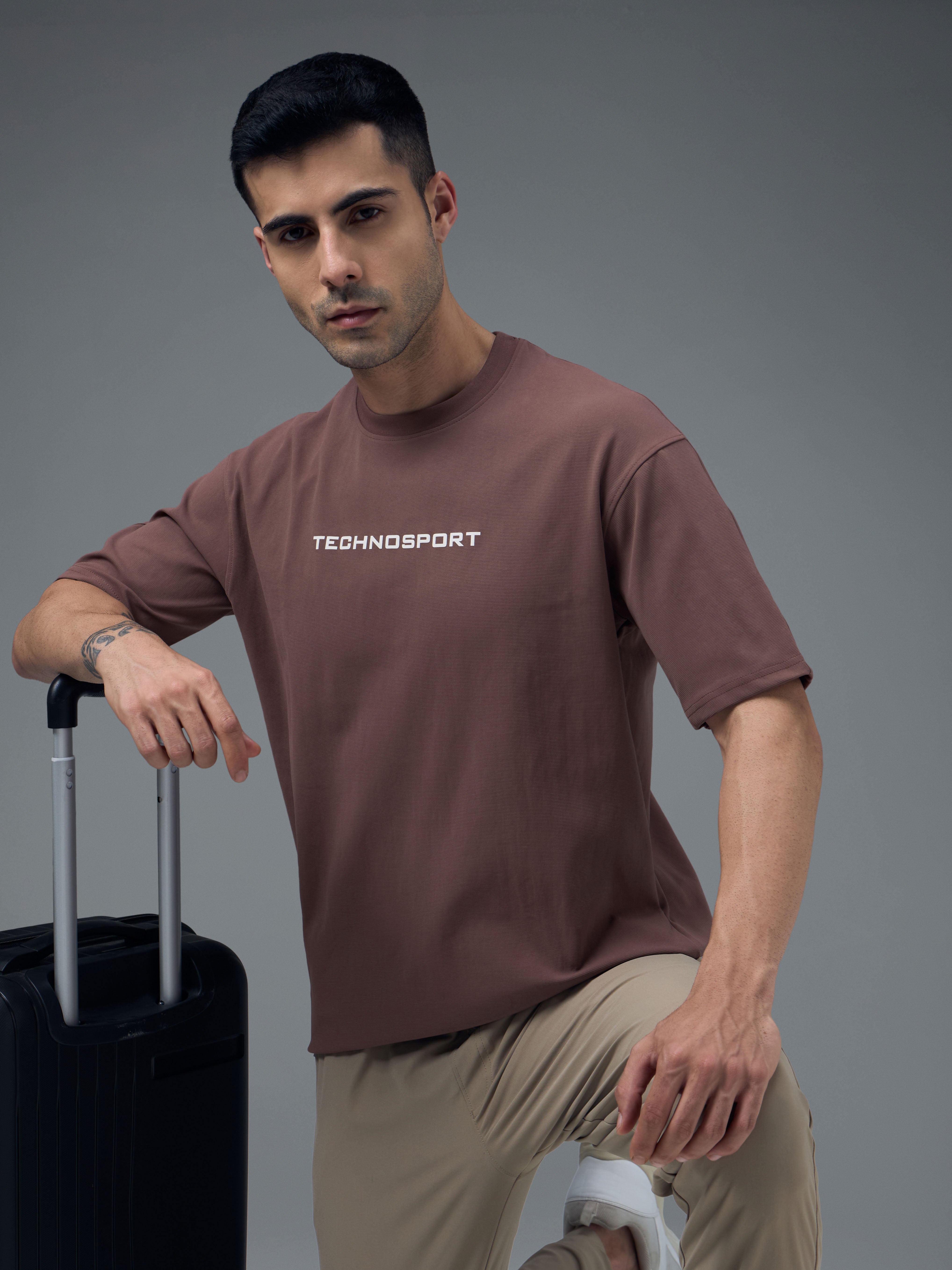 Men Printed Oversized Round Neck Sports T-shirt with ELASTO PLUS