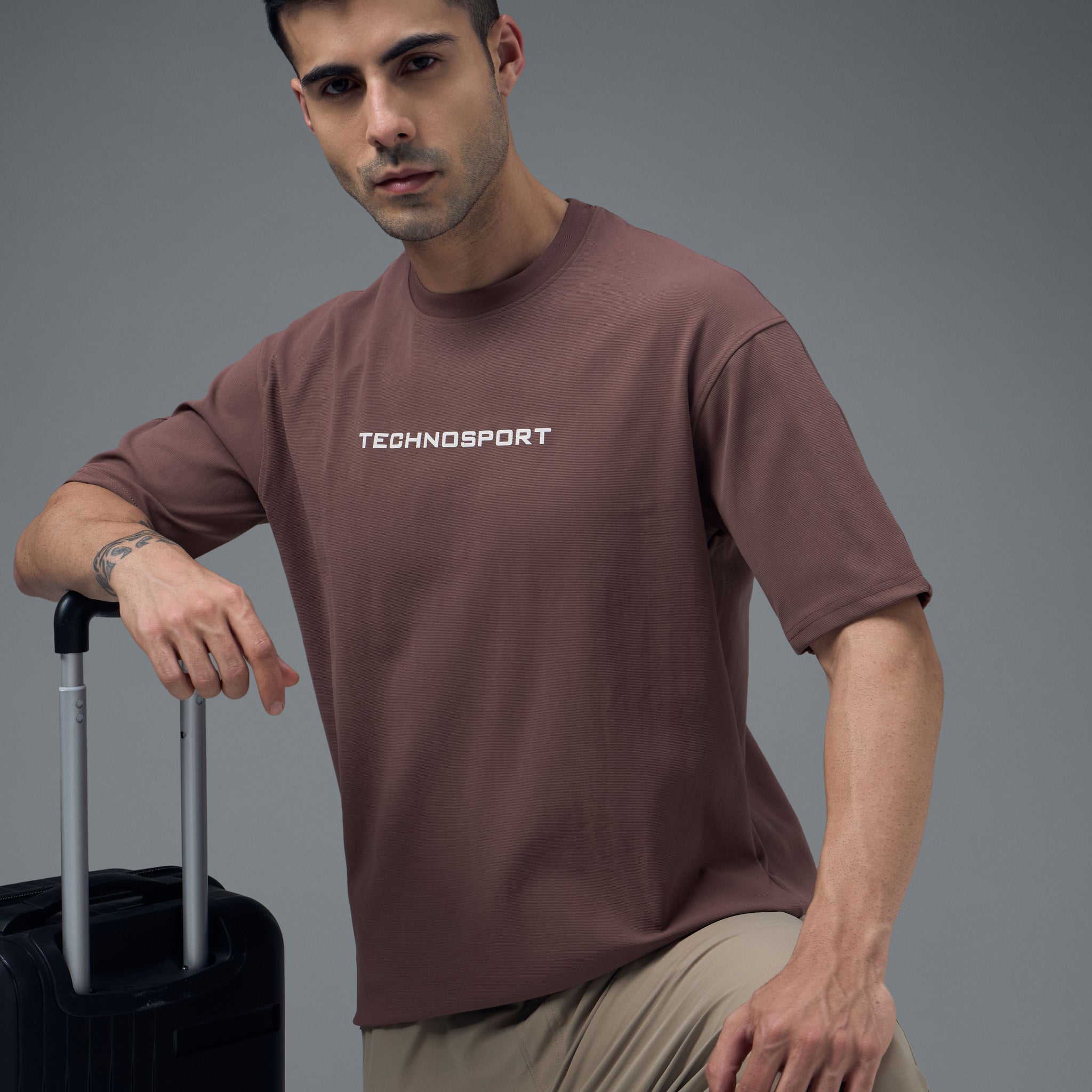 Men Printed Oversized Round Neck Sports T-shirt with ELASTO PLUS