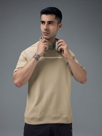 Men Printed Oversized Round Neck Sports T-shirt with ELASTO PLUS